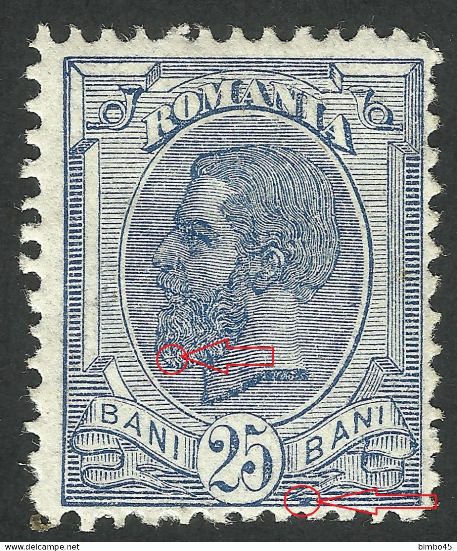 Error  Romania  Charles I   1900  MLH   - Line In The Beard And Point In The Bottom Frame. - Unused Stamps