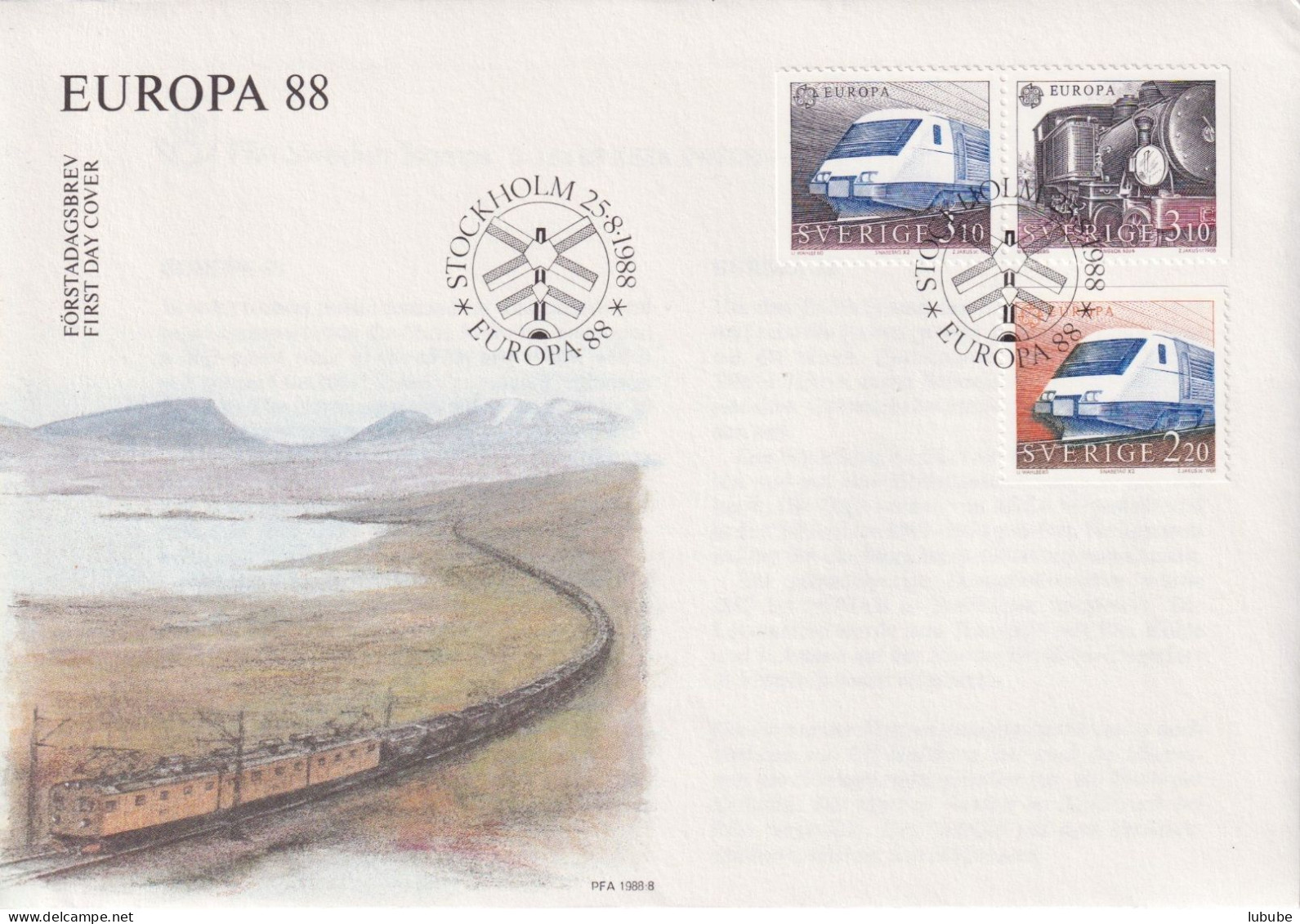 FDC  "Europa Cept - Eisenbahn Motive"         1988 - Briefe U. Dokumente