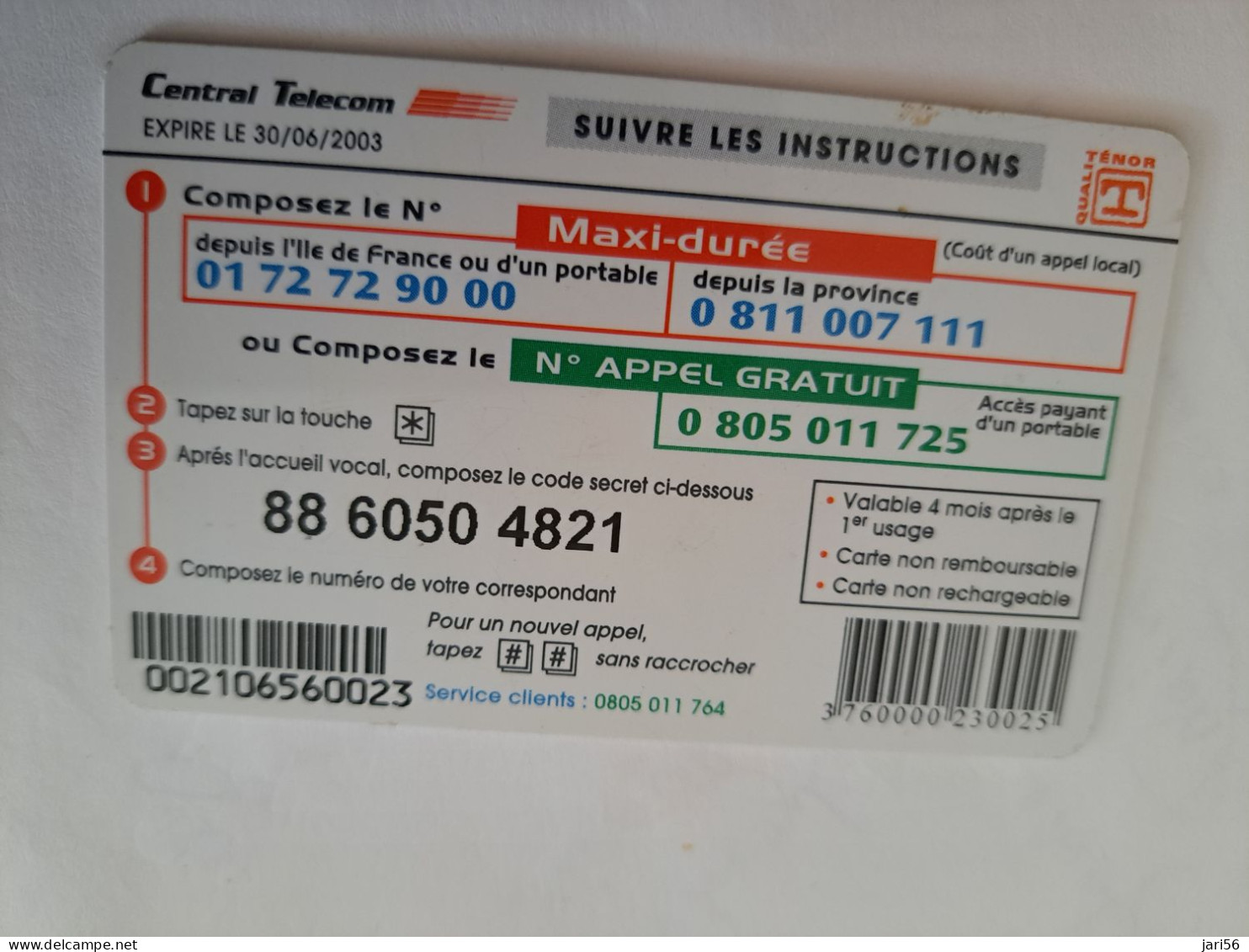 FRANCE/FRANKRIJK  /€ 7,50 /  CENTRAL TELECOM  / COUNTRY FLAGS/ PREPAID  USED    ** 14671** - Mobicartes: Móviles/SIM)