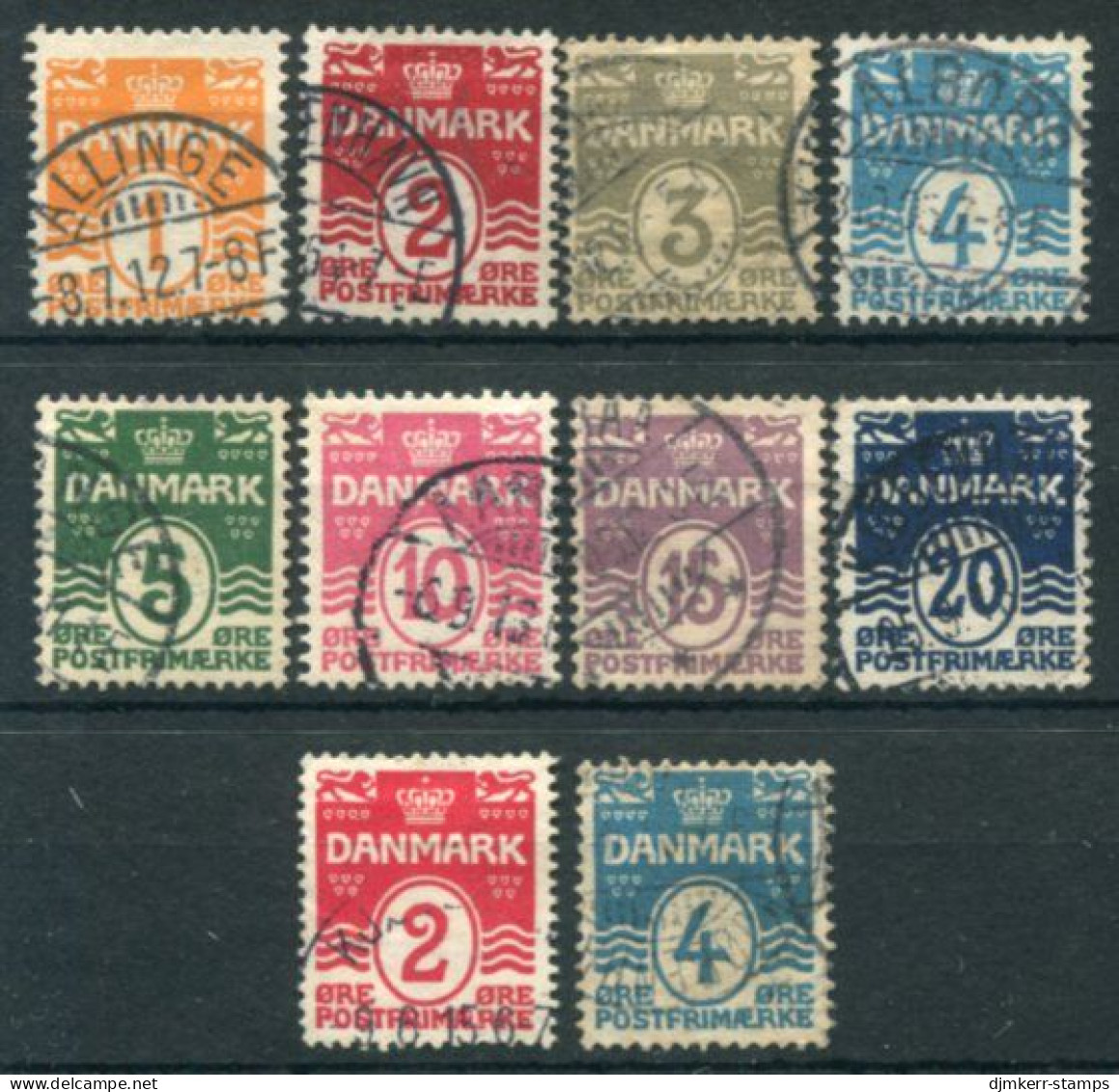 DENMARK 1905-17 Wavy Line With Hearts Definitive With Both Perforations Used.  Michel 42-46, 43B, 45B, 63-65 - Gebraucht