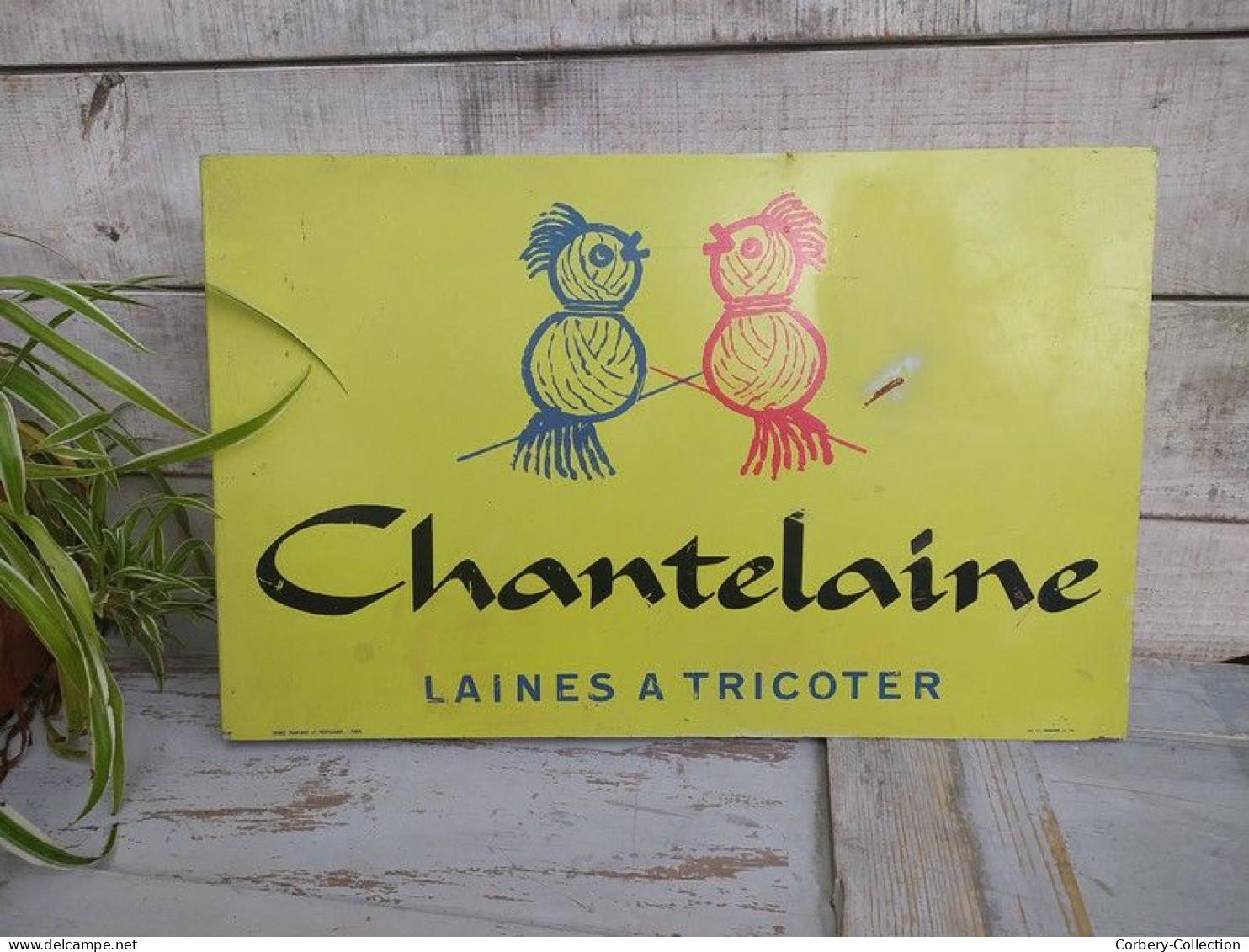 Ancienne Plaque Enseigne Tôle Publicitaire Chantelaine Laines à Tricoter - Drogheria