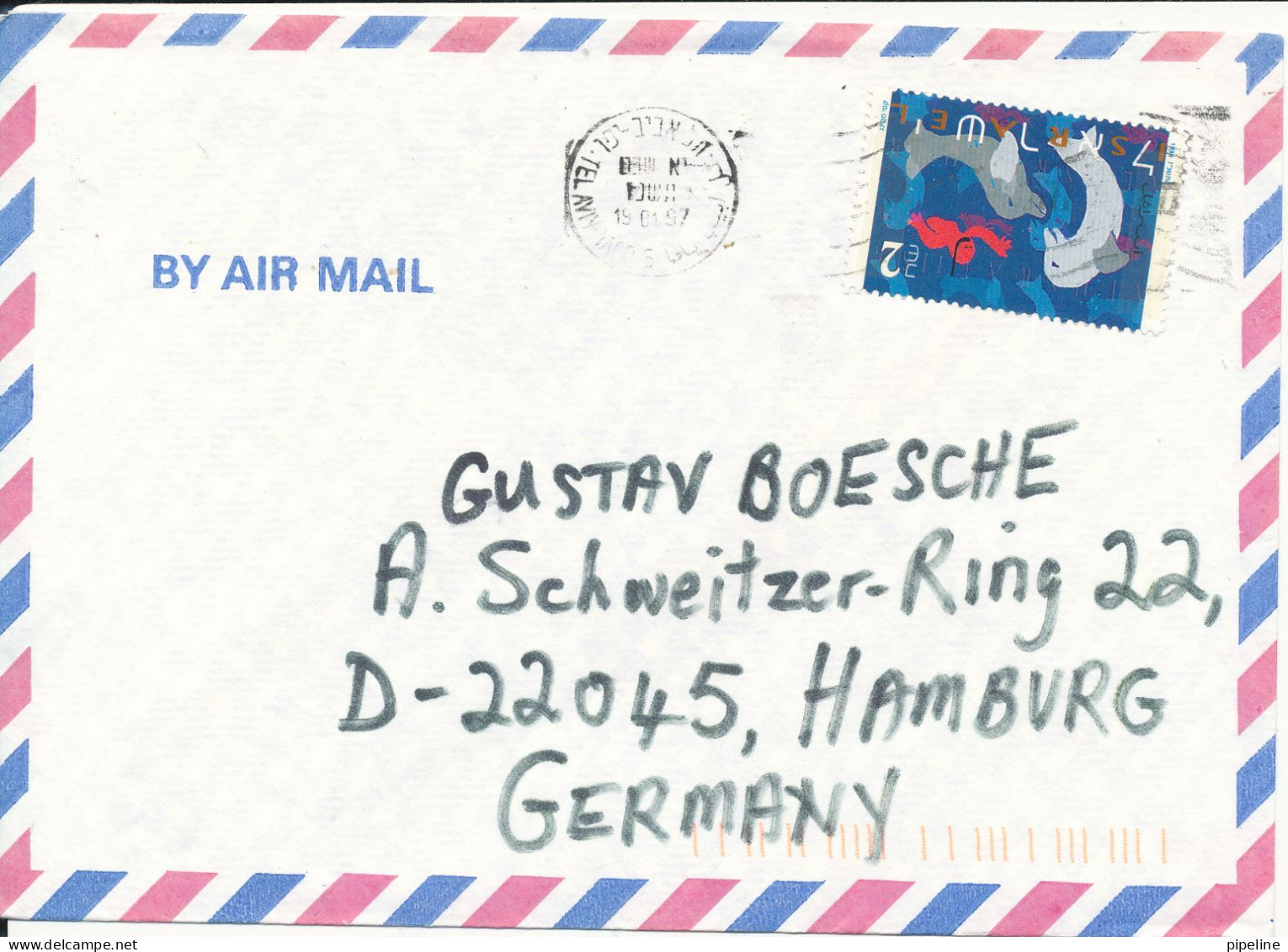 Israel Air Mail Cover Sent To Germany 19-1-1997 Single Franked - Airmail