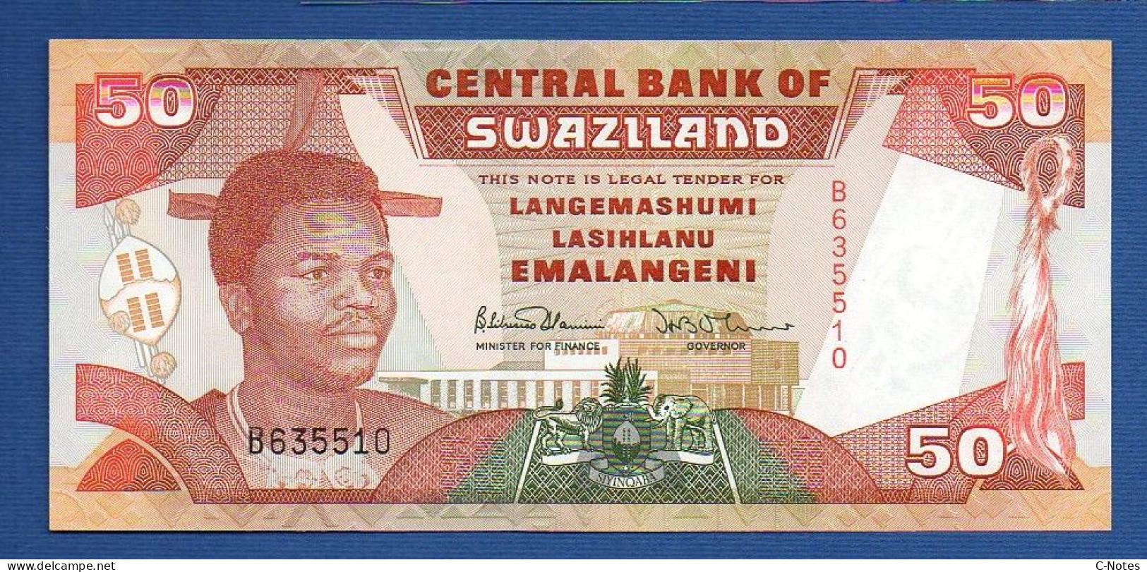 SWAZILAND - P.22a – 50 Emalangeni ND (1990) UNC, S/n B635510 - Swasiland