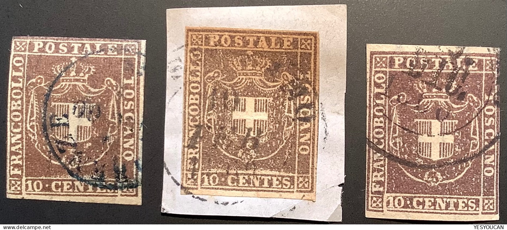 Toscana 1860 Sa. 19 1c THREE DIFFERENT SHADES Including One VF With Four Margins ! Used (Tuscany Toscane - Toskana