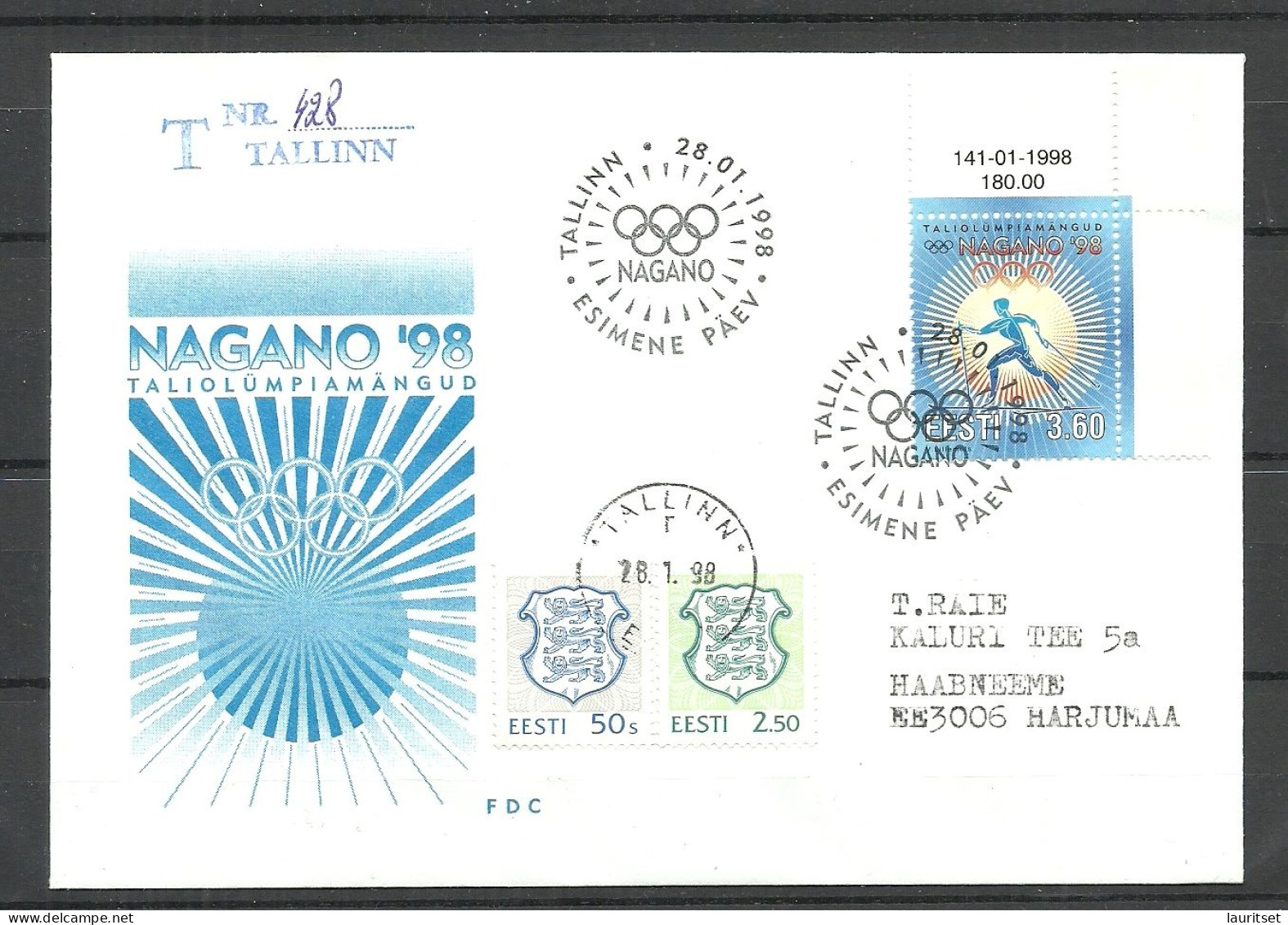 Estland Estonie Estonia 1998 Olympic Games Nagano Michel 316 FDC, Used R-Brief - Winter 1998: Nagano