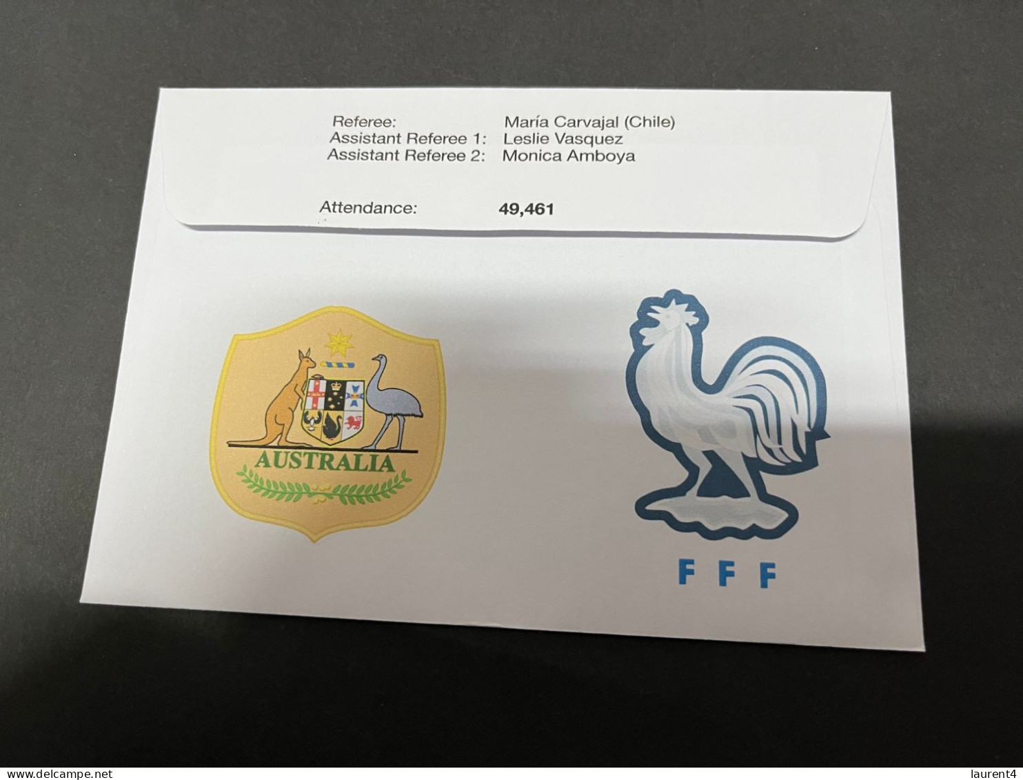 13-8-2023 (2 T 21) FIFA Women's Football World Cup Match 59 (stamp + $ 1.00 Coin) Australia (0-7) V France (0-6) - Dollar