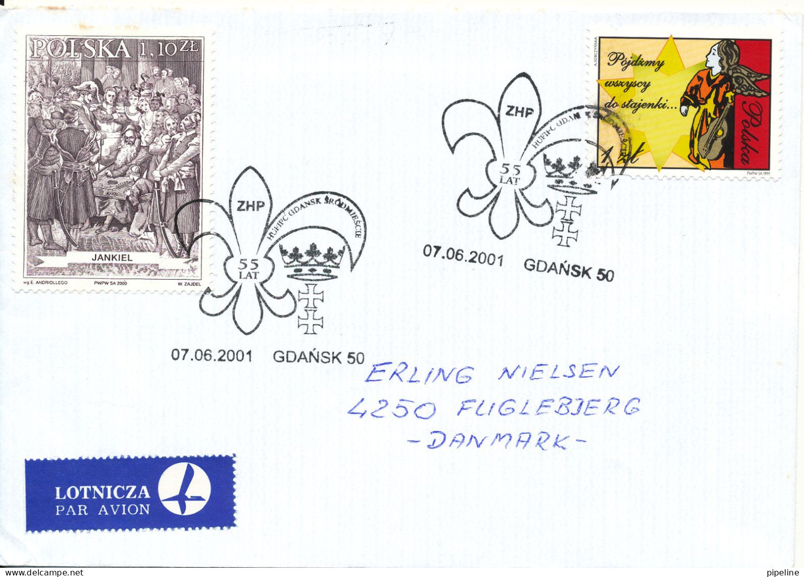 Poland Cover Sent To Denmark Gdansk 7-6-2001 Splecial Postmark - Lettres & Documents