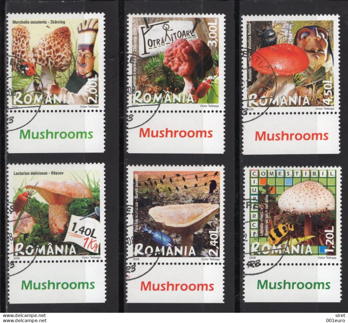 ROMANIA 2008: MUSHROOMS Set Of 6 Used Stamps Item N° #1764379111 - Registered Shipping! - Used Stamps