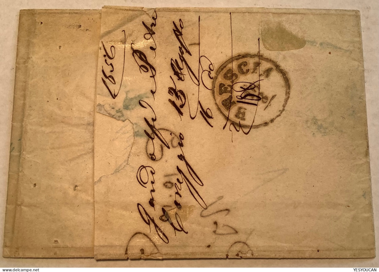 RARE SECURITY MARKING ON STAMP ! Modena Sa.4b VF 1852 25c With Pen Markings By Sender 1856cover REGGIO>BRESCIA (lettera - Modène