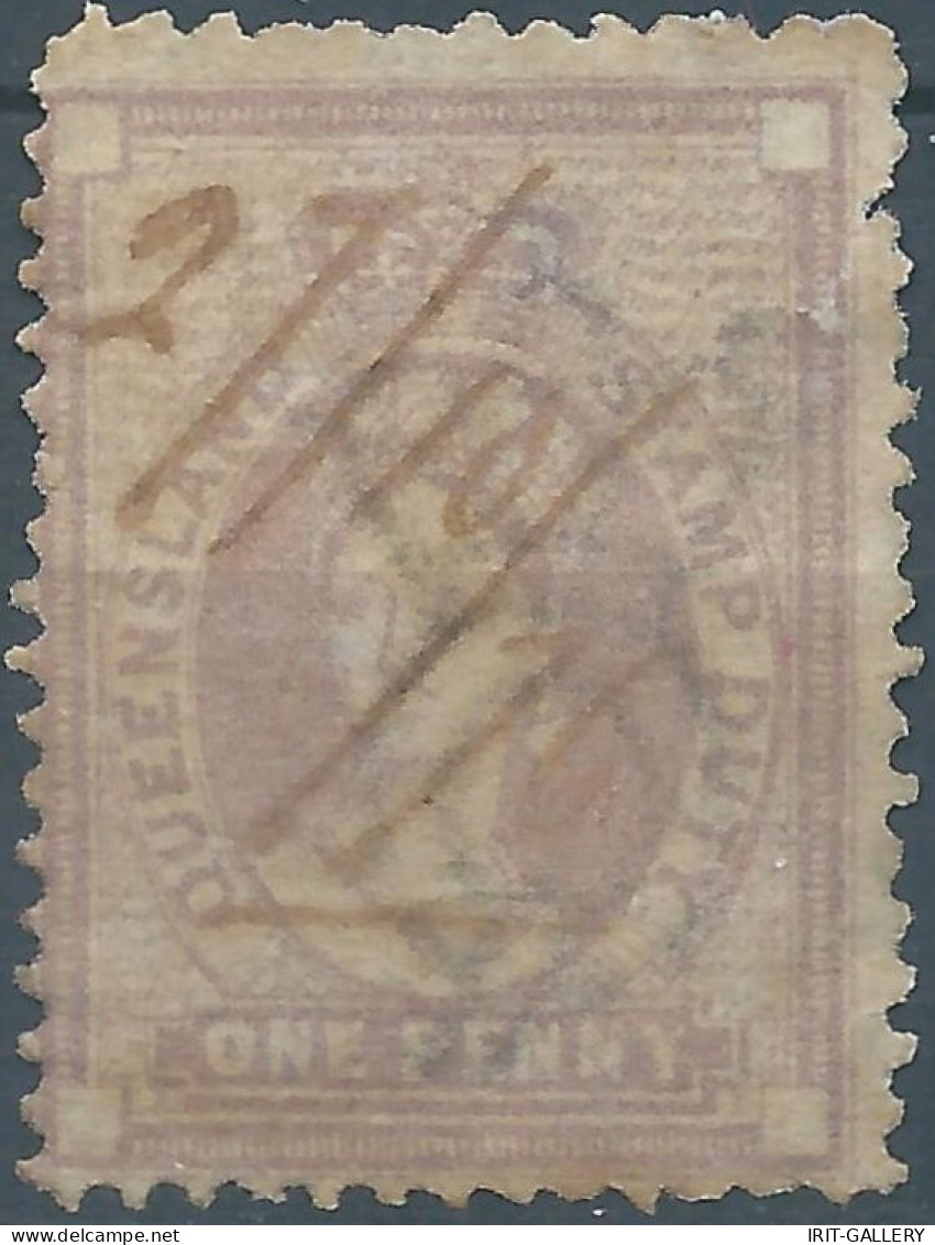 AUSTRALIA,QUEENSLAND,Revenue Stamp Tax Fiscal ,Stamp Duty,One Penny,Very Old, Signs Of Wear. - Used Stamps