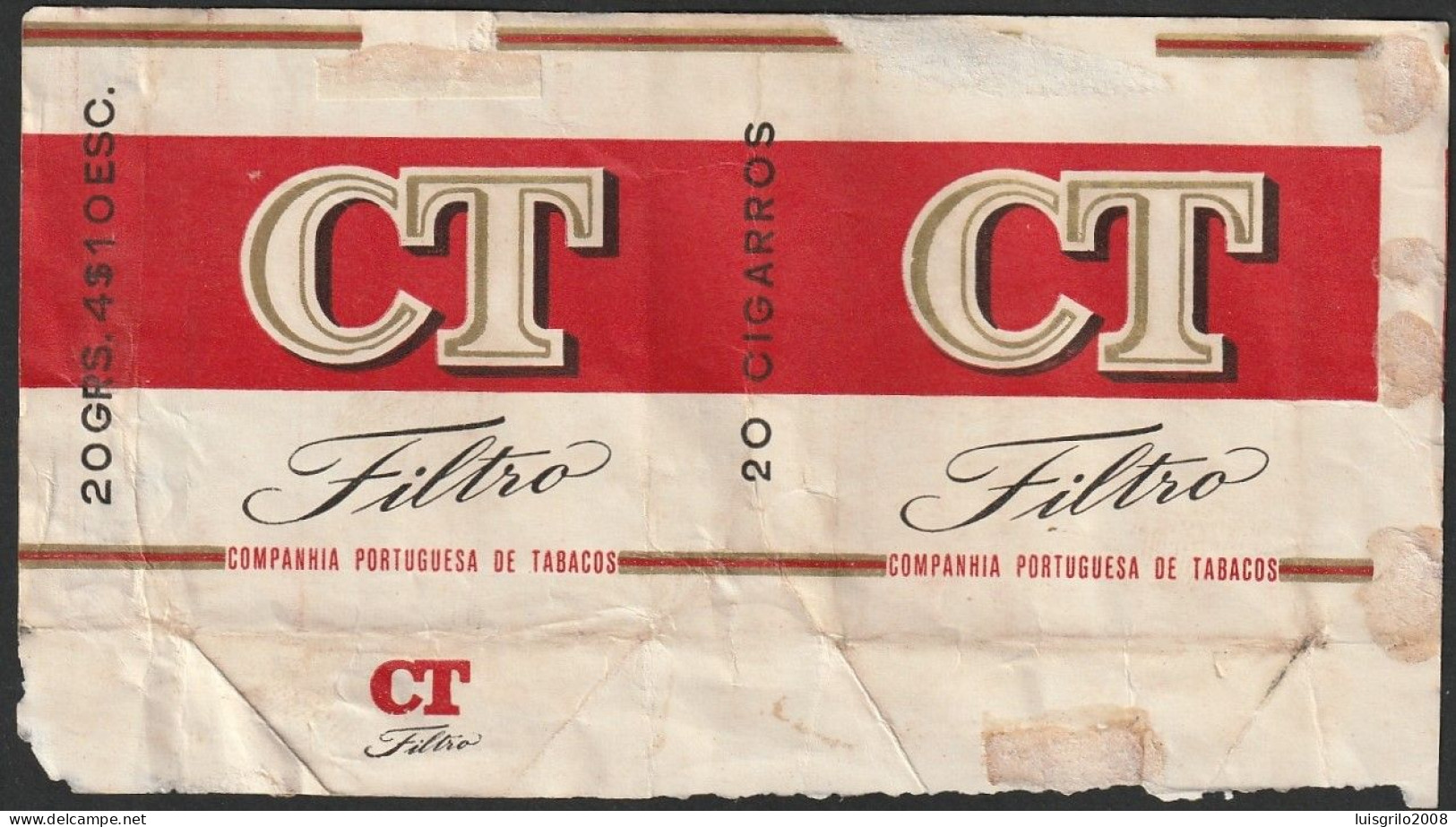 Portugal 1950/ 60, Pack Of Cigarettes - CT Filtro -|- Companhia Portugesa De Tabacos - 20 Grs. 4$10 Esc. - Empty Tobacco Boxes