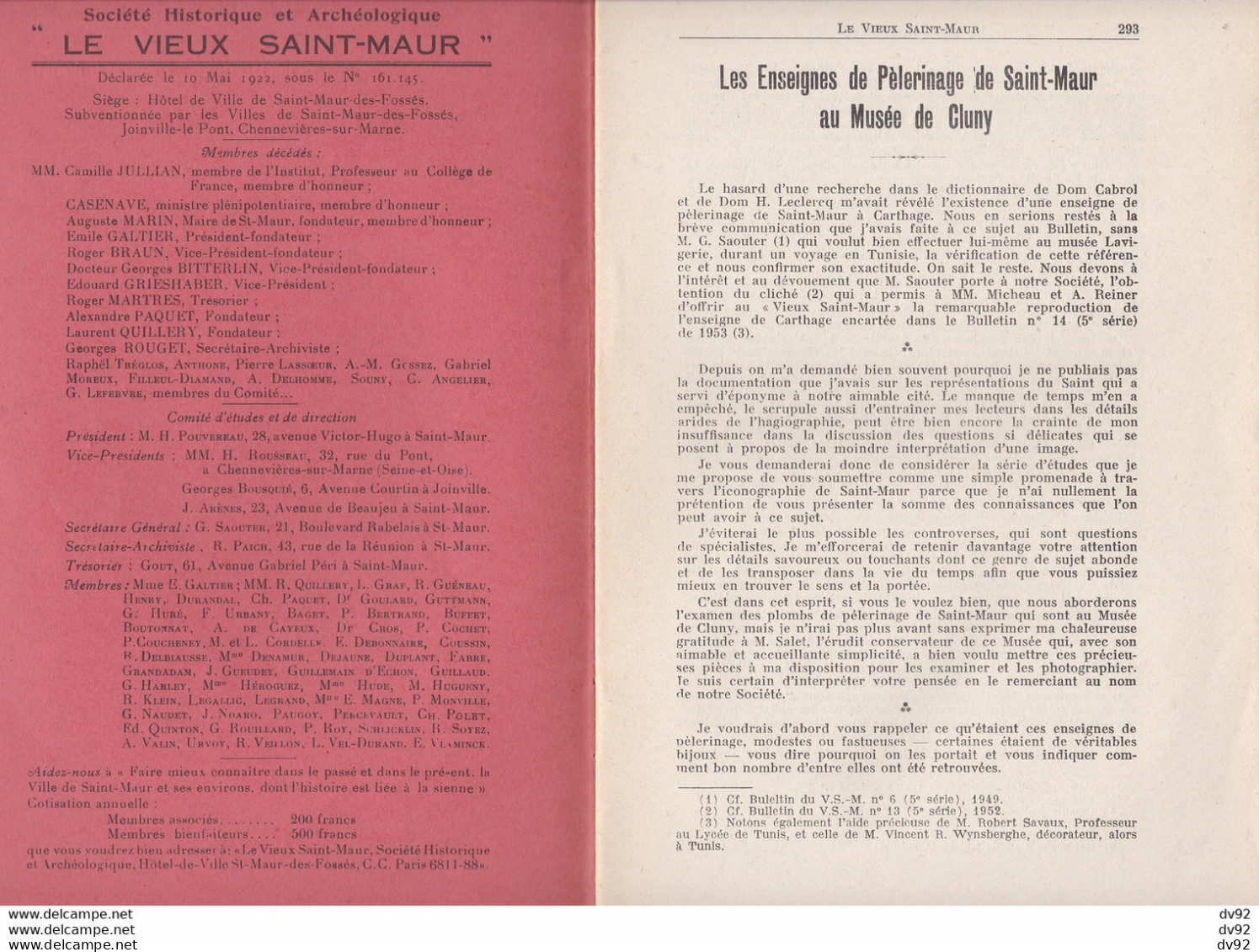 VAL DE MARNE LE VIEUX SAINT MAUR BULLETIN DE LA SOCIETE HISTORIQUE ET ARCHEOLOGIQUE DE SAINT MAUR DES FOSSES 1955 - Ile-de-France