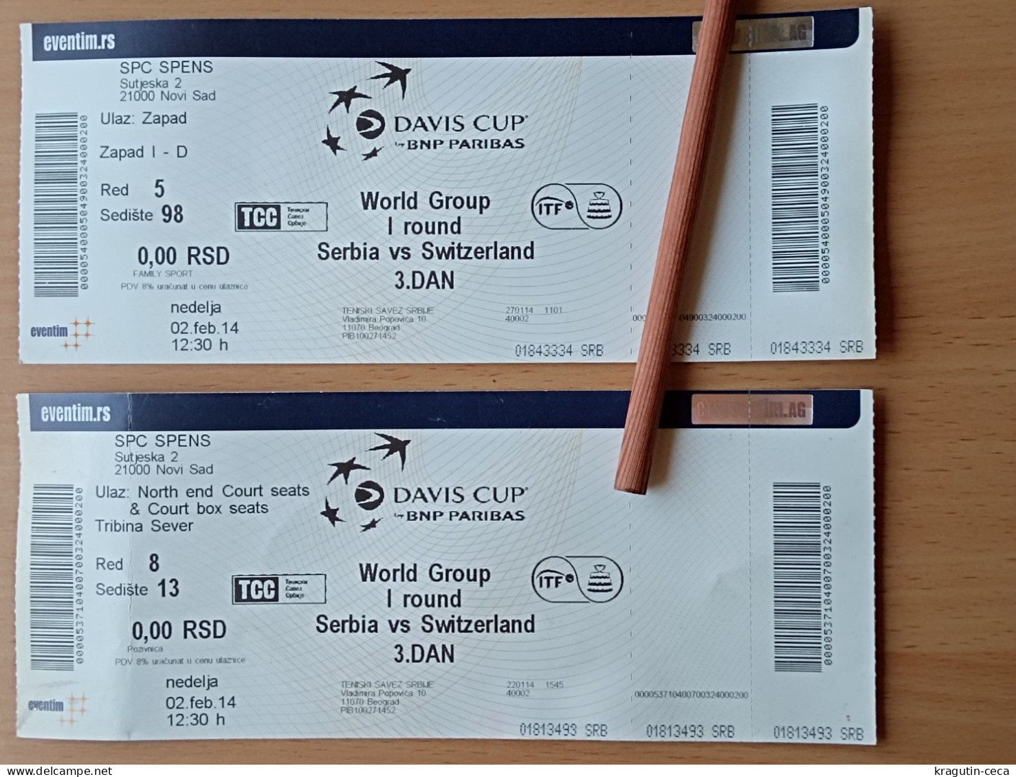 2014 Davis Cup Tennis Lot Sport Pass Ticket Stub SERBIA VS SWITZERLAND SERBIEN SCHWEIZ Tennispass Billet De Tennis - Sonstige & Ohne Zuordnung