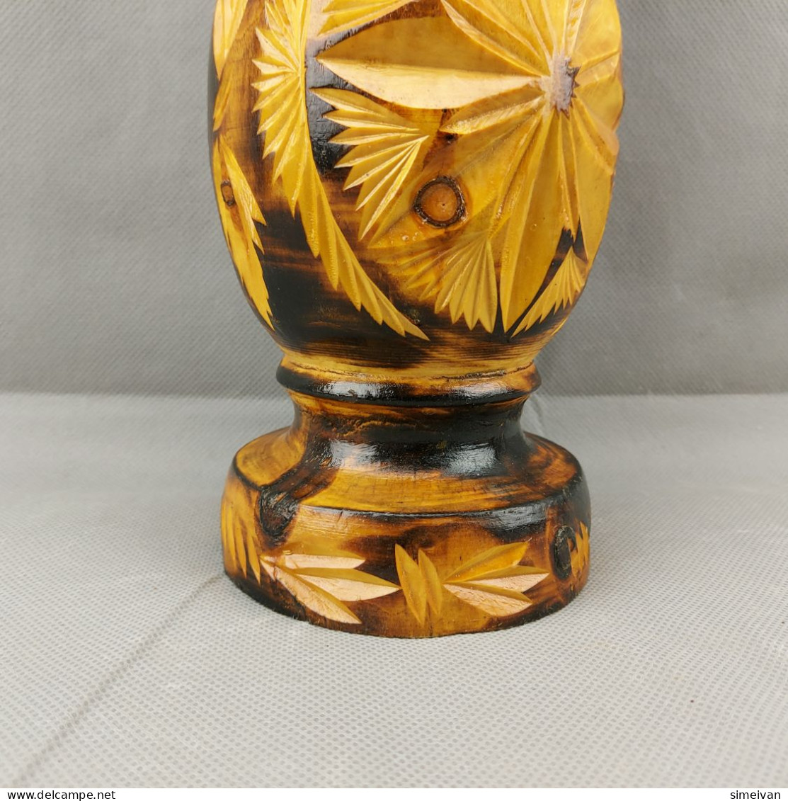 Vintage Hand Carved And Painted Wooden Vase For Home Décor 36cm #0646 - Vases