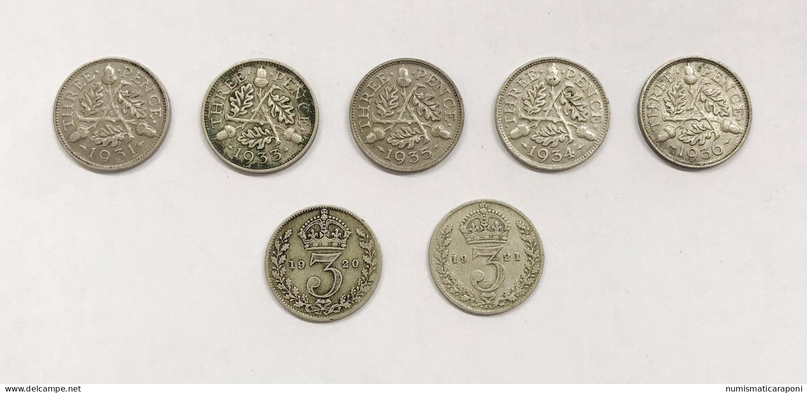 Gran Bretagna Great Britain 3 Pence 1920 1921 1931 1933 1934 1935 1936 E.1204 - 5 Pounds