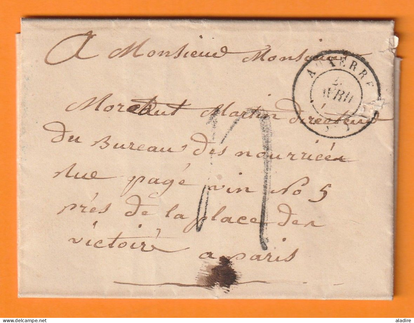 1847 - Lettre Pliée Avec Correspondance De AUXERRE, Yonne Vers Paris - Cachet à Date D' Arrivée - Taxe 4 - 1801-1848: Voorlopers XIX