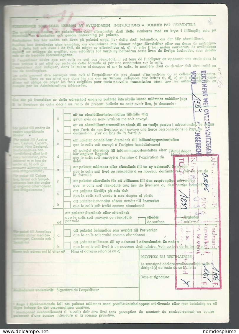 58524) Sweden Adresskort Bulletin D'Expedition 1976 Postmark Cancel Air Mail - Briefe U. Dokumente