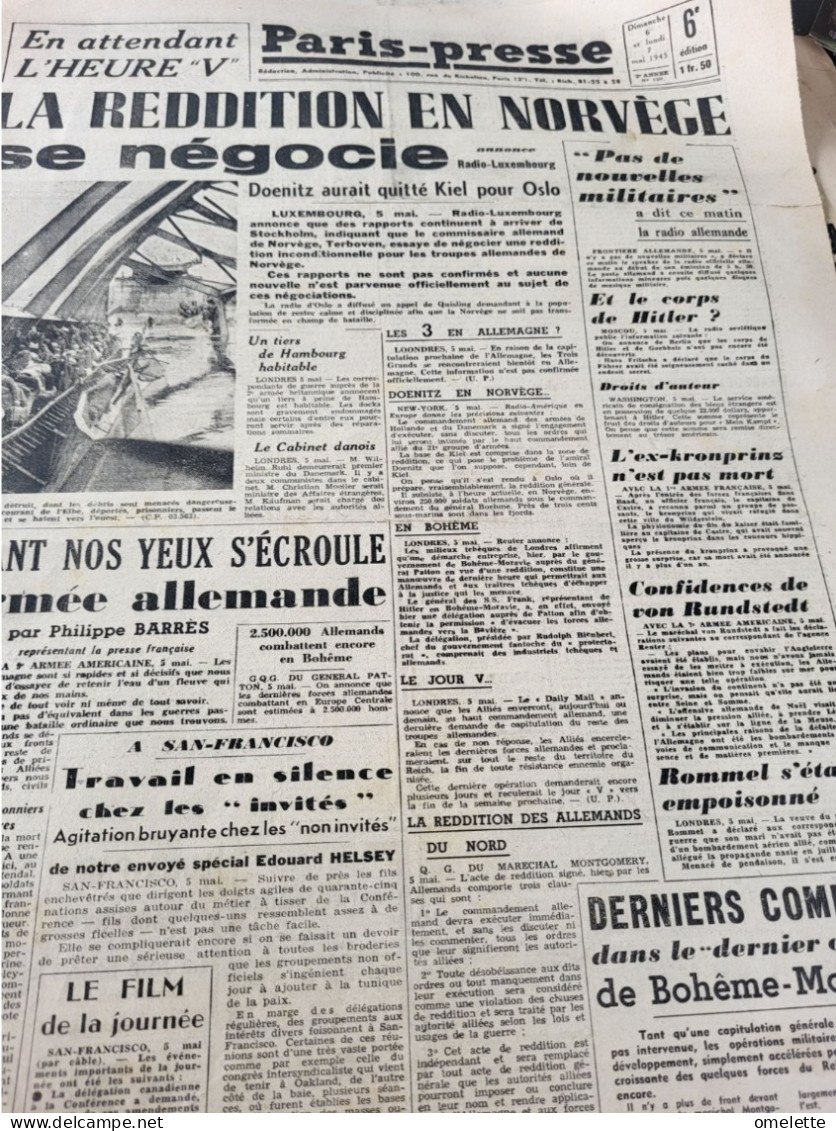 PARIS PRESSE 45 /REEDITION EN NORVEGE /DOENITZ / ARMEE ALLEMANDE S ECROULE - Allgemeine Literatur