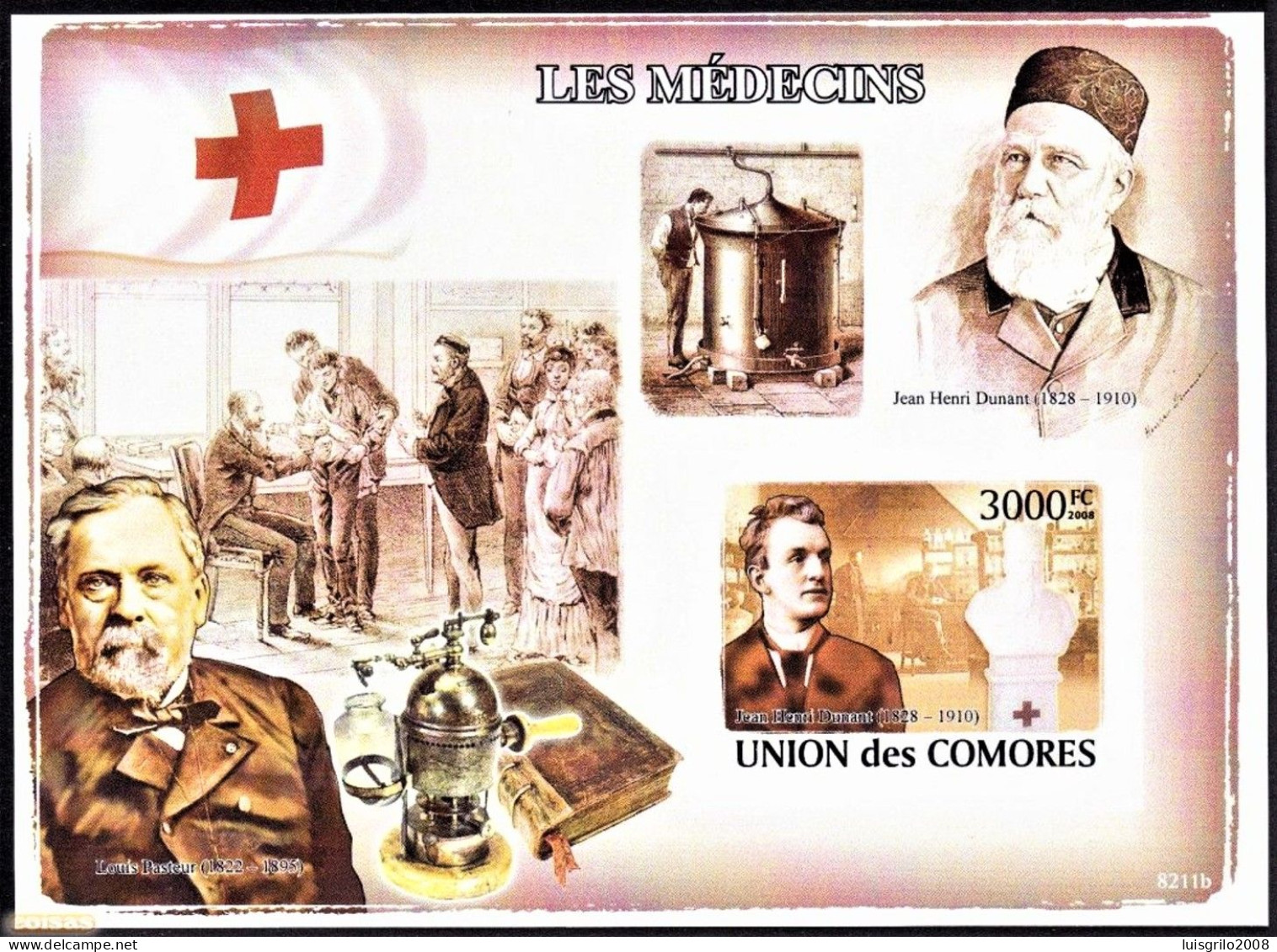 Red Cross/ Nobel Prize - Henri Dunant, Louis Pasteur -|- Comores, 2008 - Imperforated . MNH - Louis Pasteur