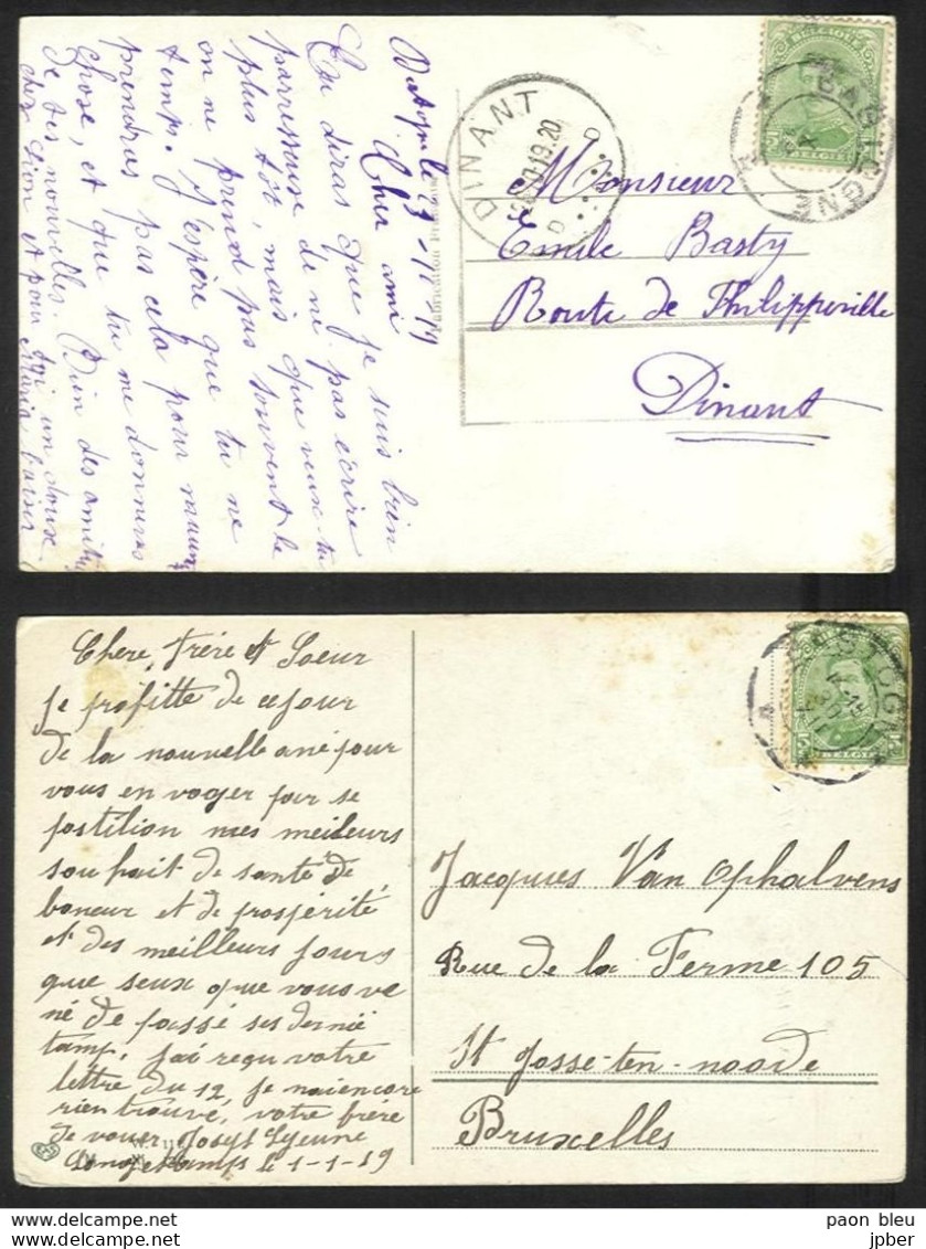 Belgique - Obl.fortune 1919 - 2 Cartes N°137 Obl. Télégraphiques BASTOGNE - 1 Avec Et 1 Sans L'année - Fortune Cancels (1919)