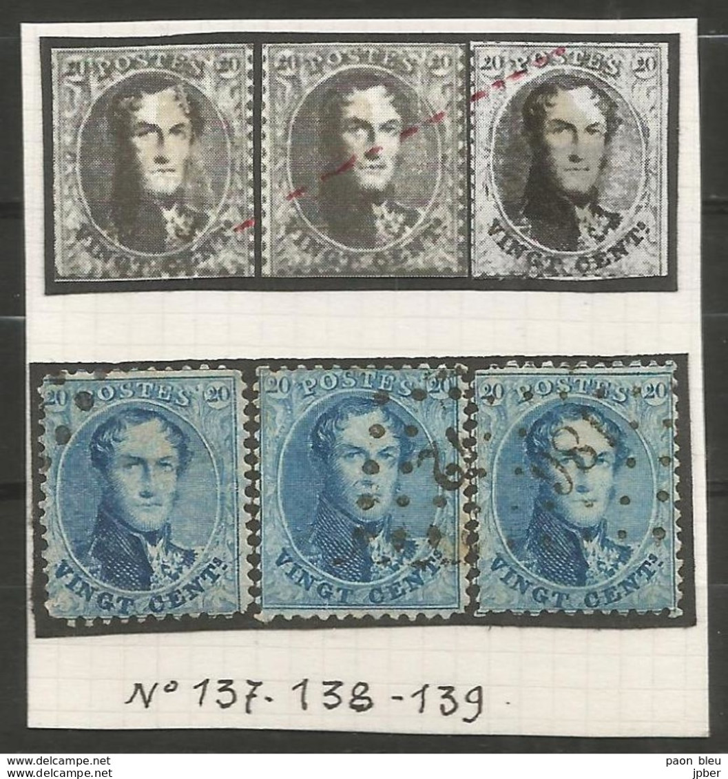 Belgique - Médaillons Dentelés - N°15A - Variété V5 Balasse Griffe En Travers De 3 Timbres -  Dont LP186 HUY - 1863-1864 Médaillons (13/16)