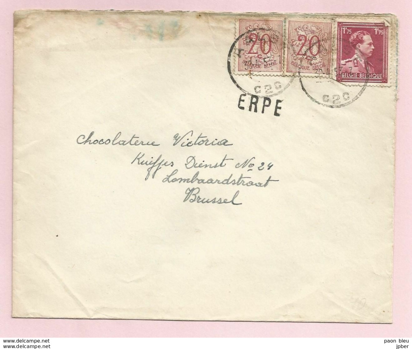 Belgique - Griffe Linéaire - ERPE - Sur Lettre Du 30/04/1953 - Col Ouvert N°832 + Lion Héraldique N°851 - Langstempel