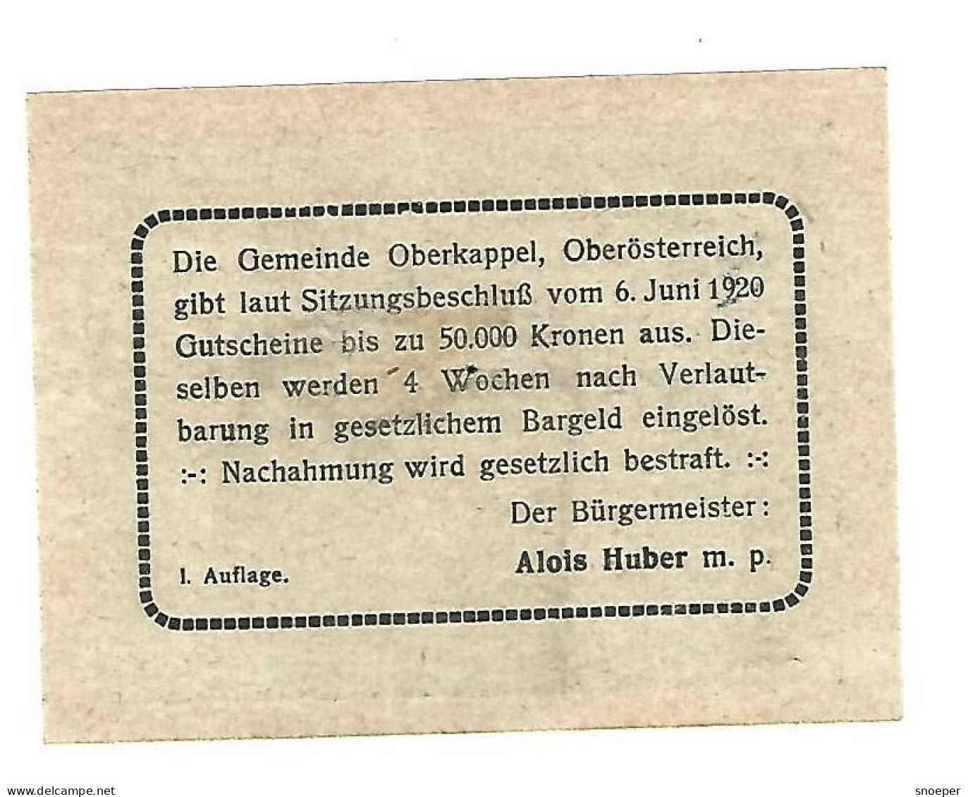 **notgeld   Austria  Oberkappel 50 Heller 684a - Autriche