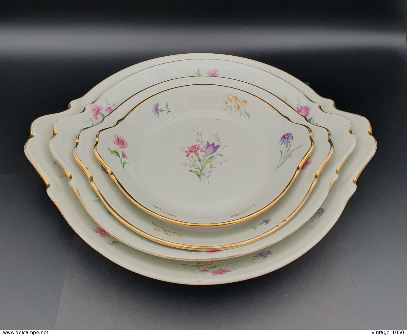 ALUMINITE FRUGIER Lot 4x Plats Porcelaine Limoges France Thème Floral 1940  #230704 - Limoges (FRA)