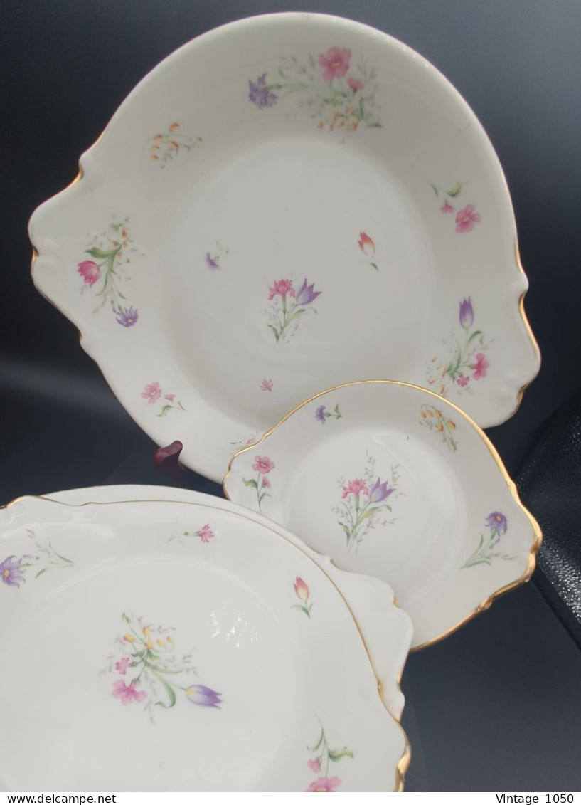 ALUMINITE FRUGIER lot 4x plats Porcelaine Limoges France thème floral 1940  #230704