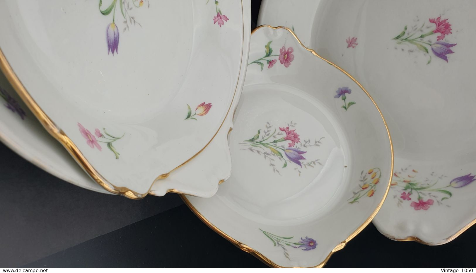 ALUMINITE FRUGIER lot 4x plats Porcelaine Limoges France thème floral 1940  #230704