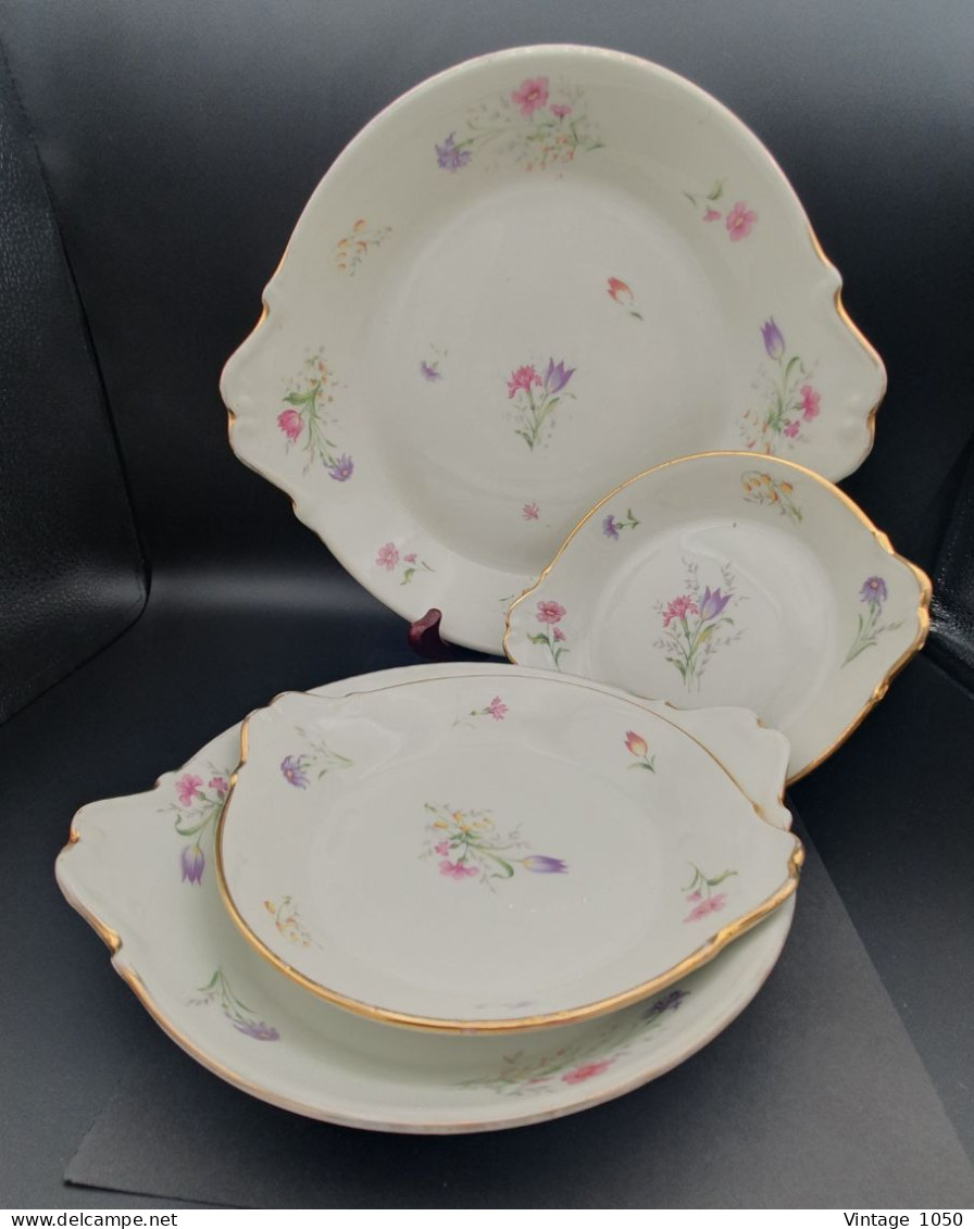 ALUMINITE FRUGIER lot 4x plats Porcelaine Limoges France thème floral 1940  #230704