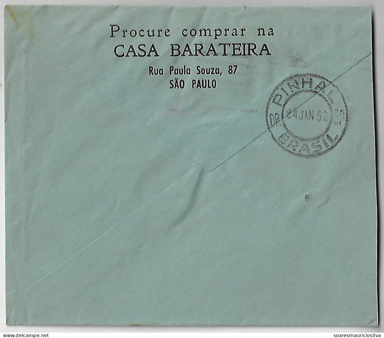 Brazil 1953 Importing House Barateira Cover From São Paulo To Pinhal 5 Stamp Electronic Sorting Mark Transorma FN - Briefe U. Dokumente