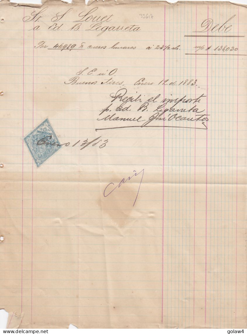 33617# ARGENTINE TIMBRE FISCAL LOSANGE ARGENTINA DOCUMENT BUENOS AIRES 1883 - Briefe U. Dokumente