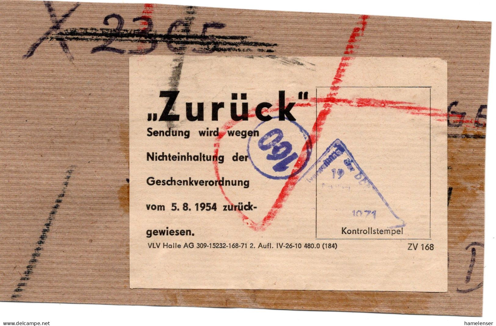 59480 - DDR - 1971 - Paketausschnitt A "Westpaket" M Zollaufkleber "Zurueck ... Wegen Nichteinhaltung Der ...." - Storia Postale