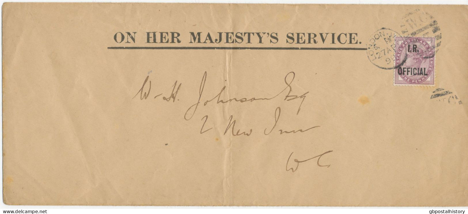 GB 27.4.1898, Large ON HER MAJESTY’S SERVICE Cover (folded Vertically In The Middle, Backside Opening Faults) Franked W - Storia Postale