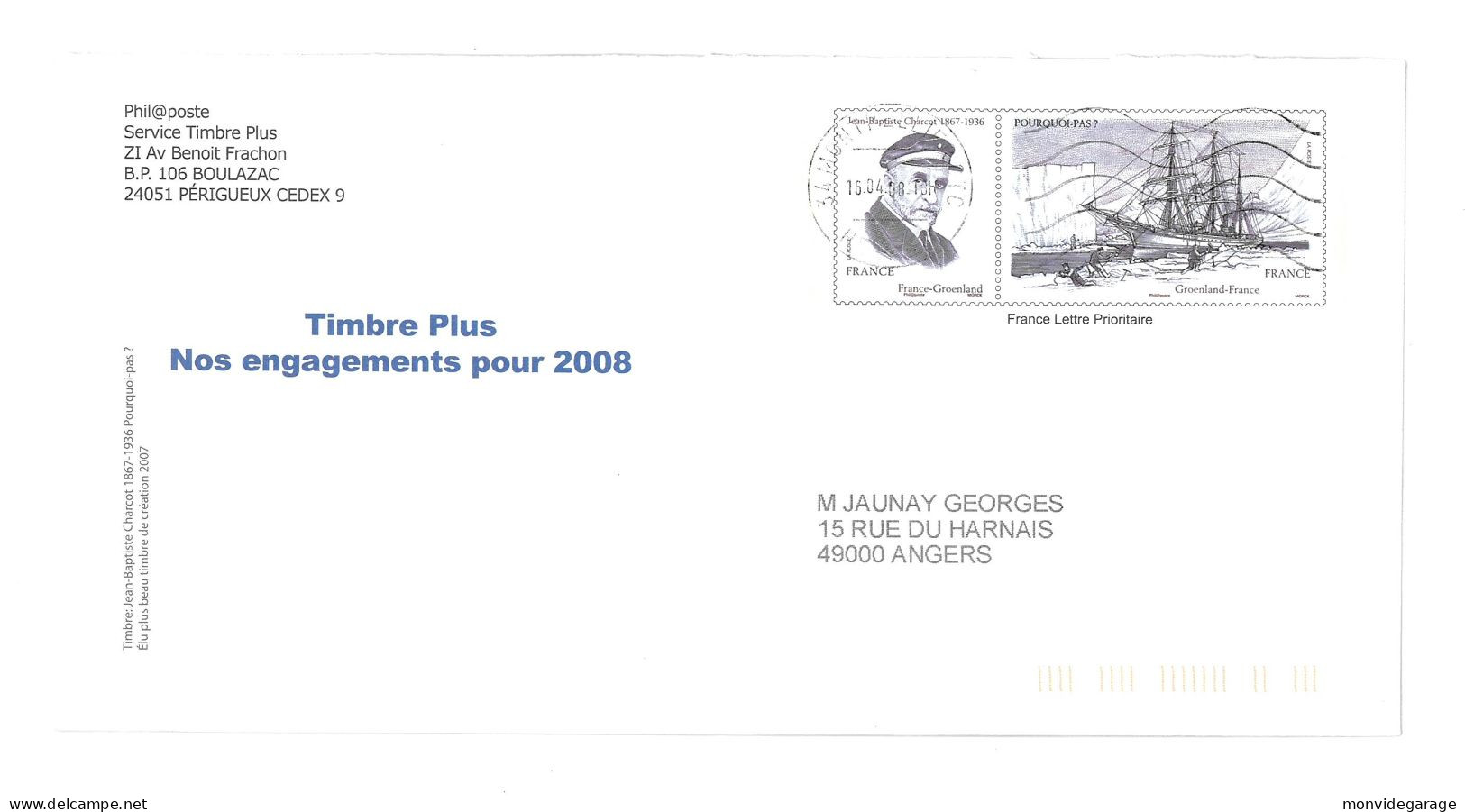 Phil@poste - Jean Baptiste Charcot - Pourquoi Pas - 16 04 2008 - Vrac 150 - Covers & Documents