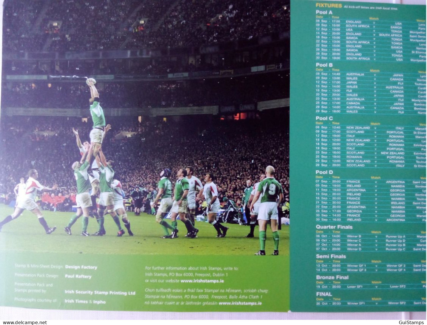 2007 Ireland Rugby World Cup Stamp Presentation Pack - 2007 Ireland Pack Rugby - Collezioni & Lotti