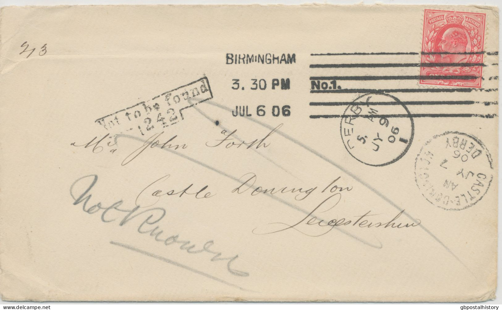 GB 6.7.1906, King EVII 1 D Red (lightly Creased) Tied By Columbia Machine Postmark „BIRMINGHAM No.1.“ Also CDS „CASTLE D - Briefe U. Dokumente