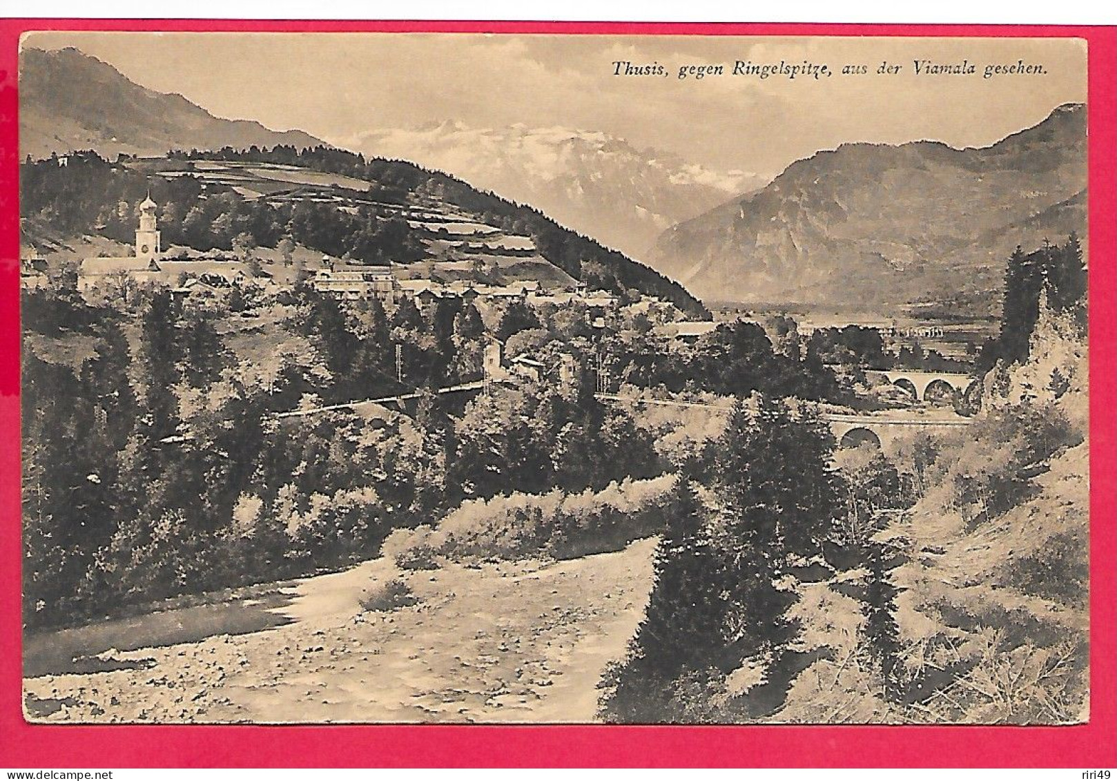 Cpa Suisse, Grisons- Thusis, Gegen Ringgelspitze, Aus Der Viamala Gesehen,, Voir Scannes Dos Divisé Et Vierge - Thusis