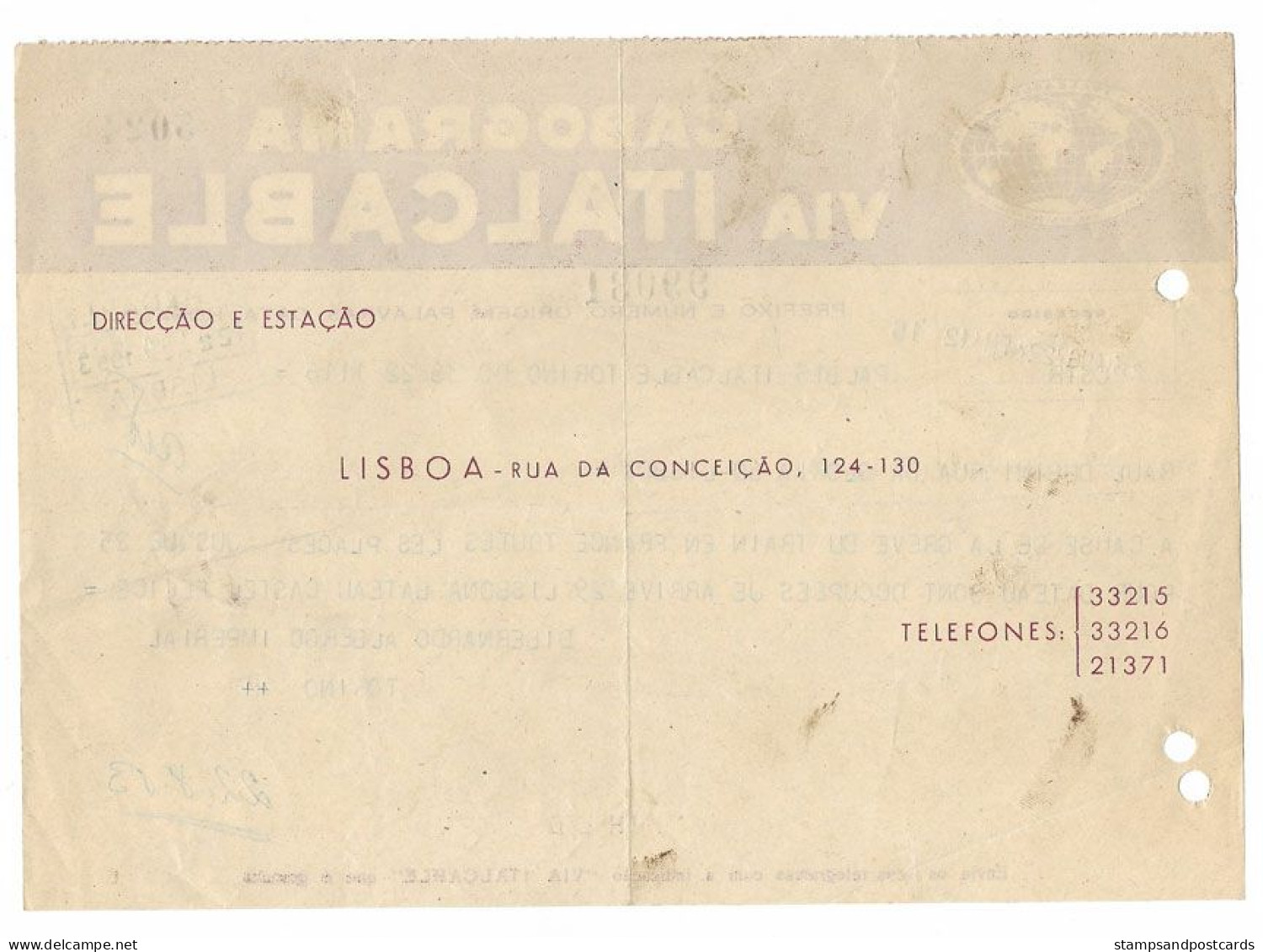 Portugal Télégramme Câble Cabograma Italcable Italie Italia 1953 Grève Trains France Telegram Cable Italy Train Strike - Storia Postale