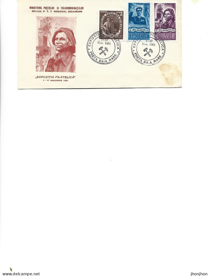 Romania -  Occasional Envelope  Used 1951 -   Philatelic Exhibition Miner's Day, Baia Mare 1951 - Brieven En Documenten