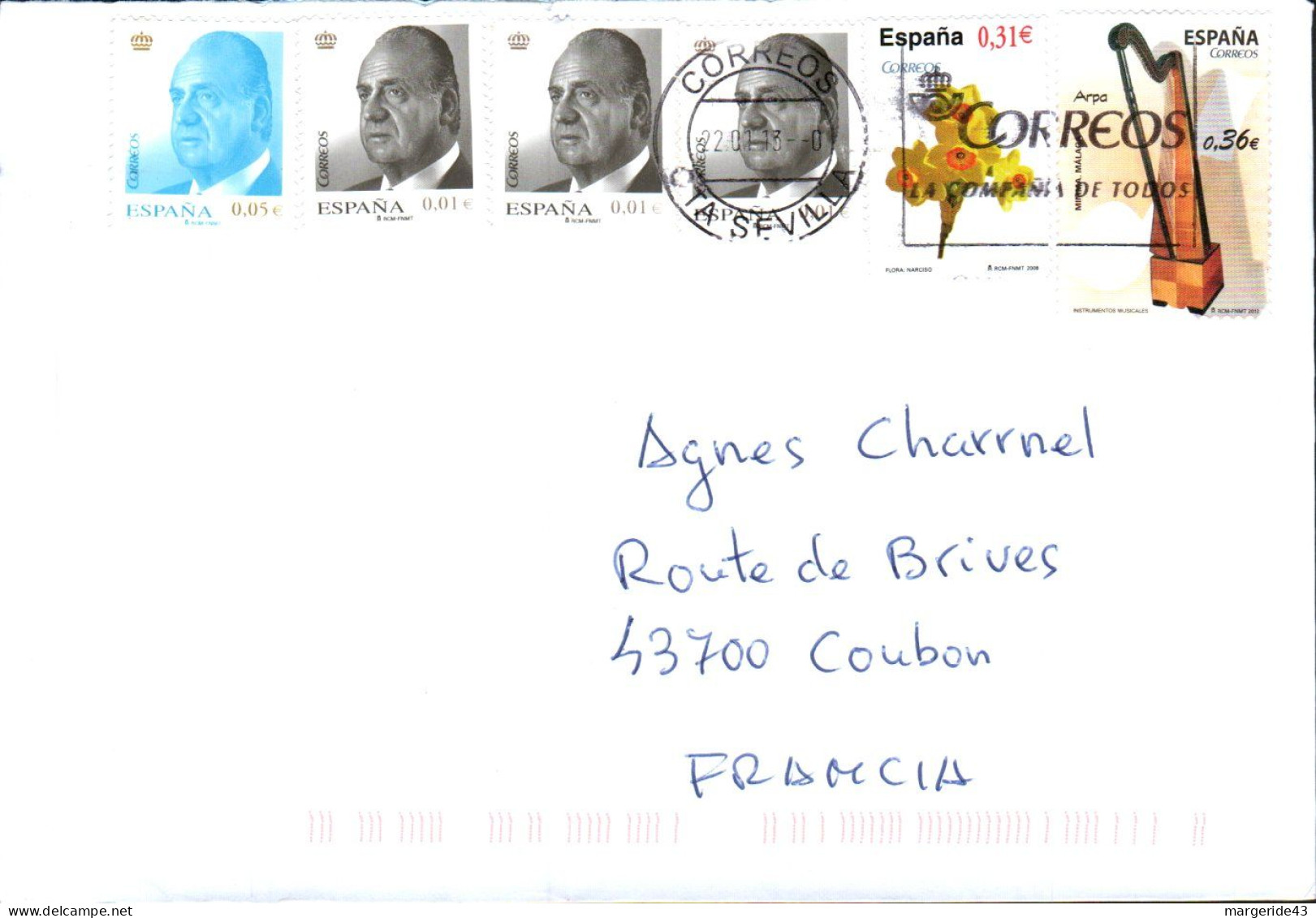 ESPAGNE AFFRANCHISSEMENT COMPOSE SUR LETTRE POUR LA FRANCE 2013 - Storia Postale