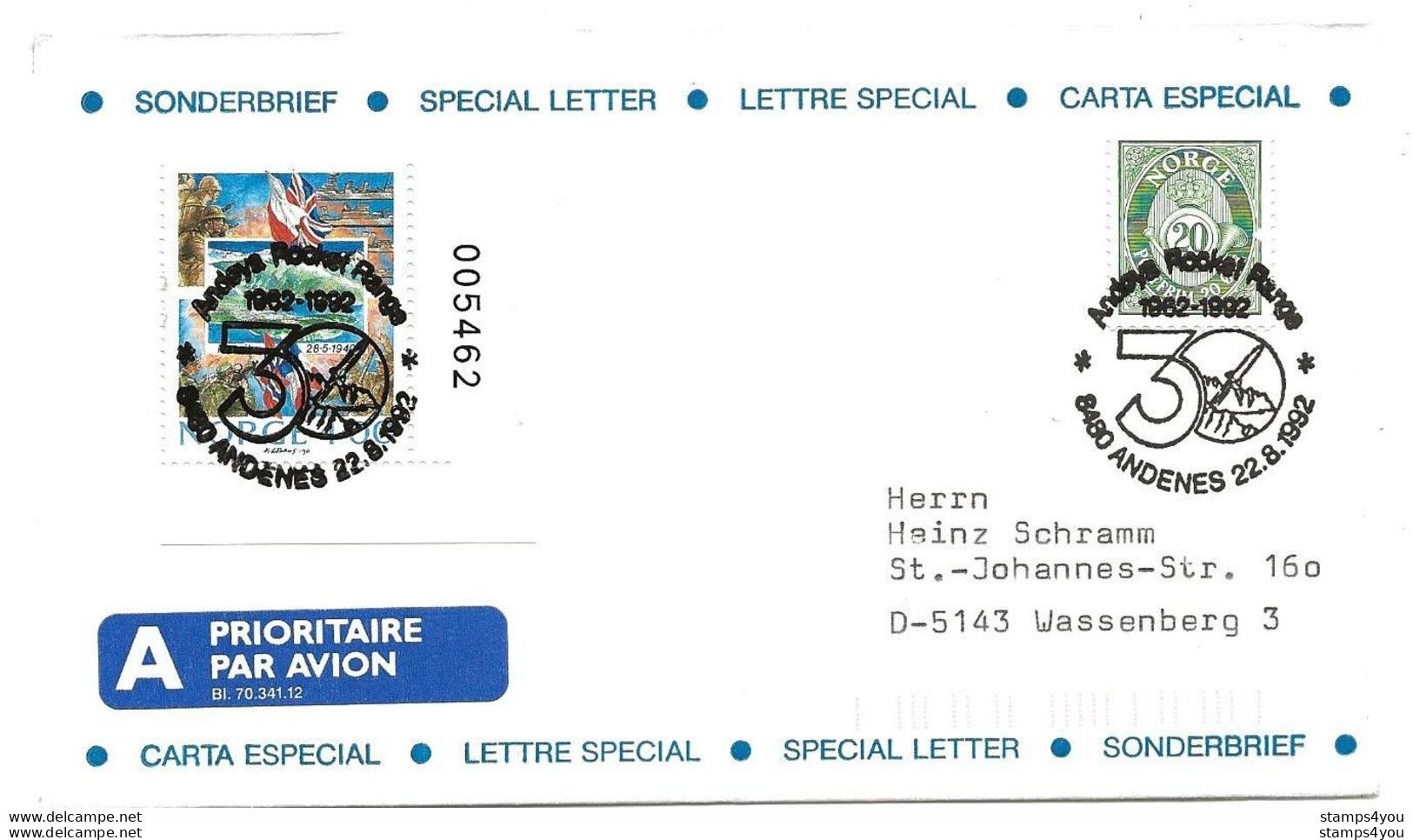 289 - 10 - Enveloppe Avec Oblit Spéciale De Andesnes 1992 "30 Ans Tirs Fusées" - Lettres & Documents