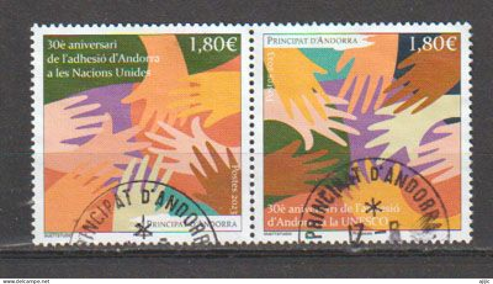 2023: 30 Aniversario De La Adhesión De Andorra A Las Naciones Unidas Y La Unesco,sellos Usados ​1ª Calidad Se-inquilino - Gebraucht