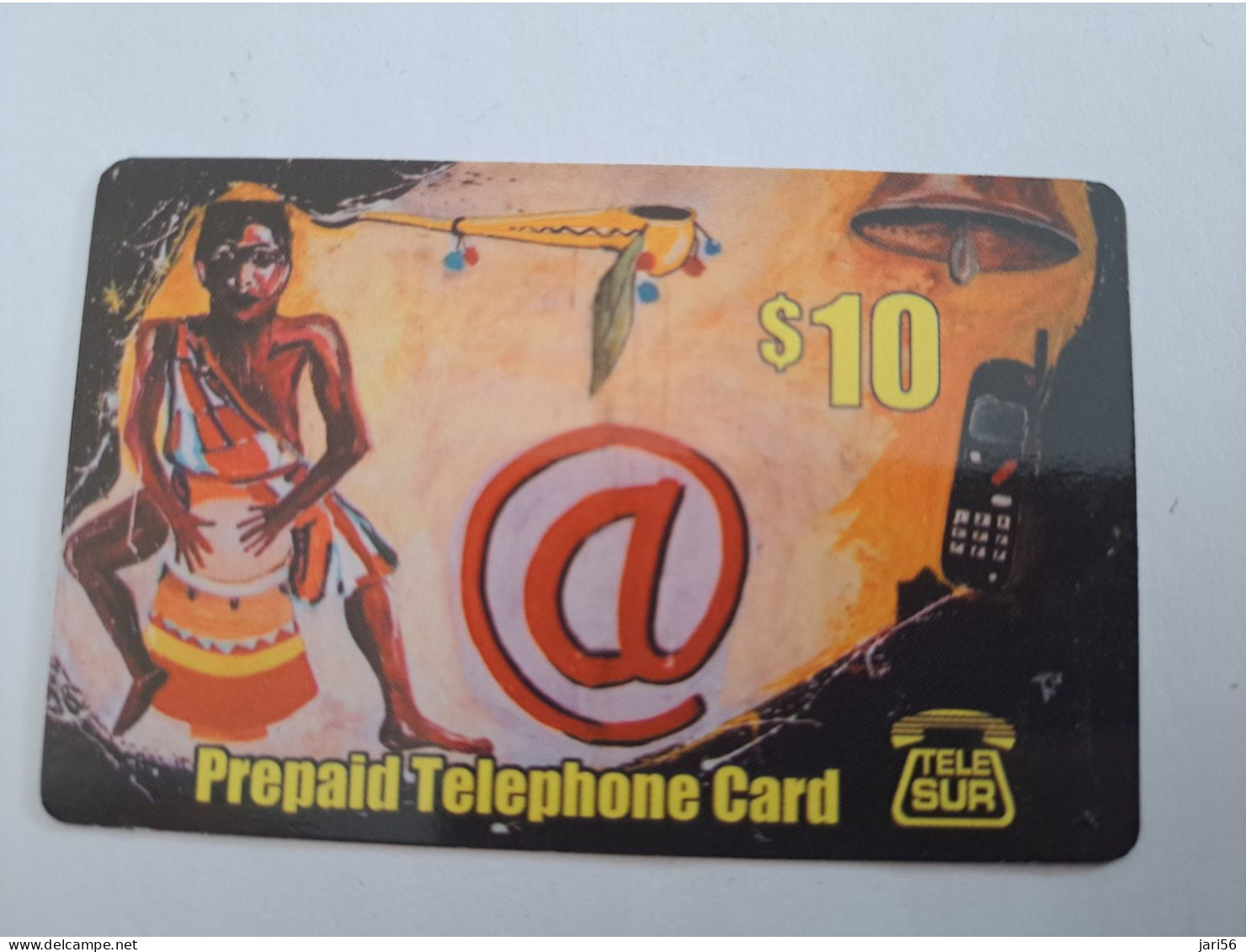 SURINAME US $ 10,-     PREPAID / TELESUR  / MAN ON DRUM  / FINE USED CARD            **14904** - Suriname