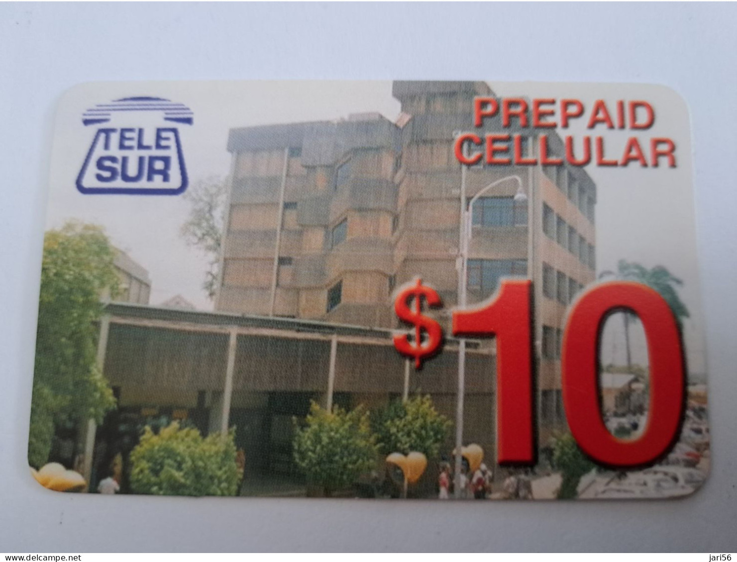 SURINAME US $ 10,-     PREPAID / TELESUR  /  TELESUR BUILDING    / FINE USED CARD            **14930** - Suriname