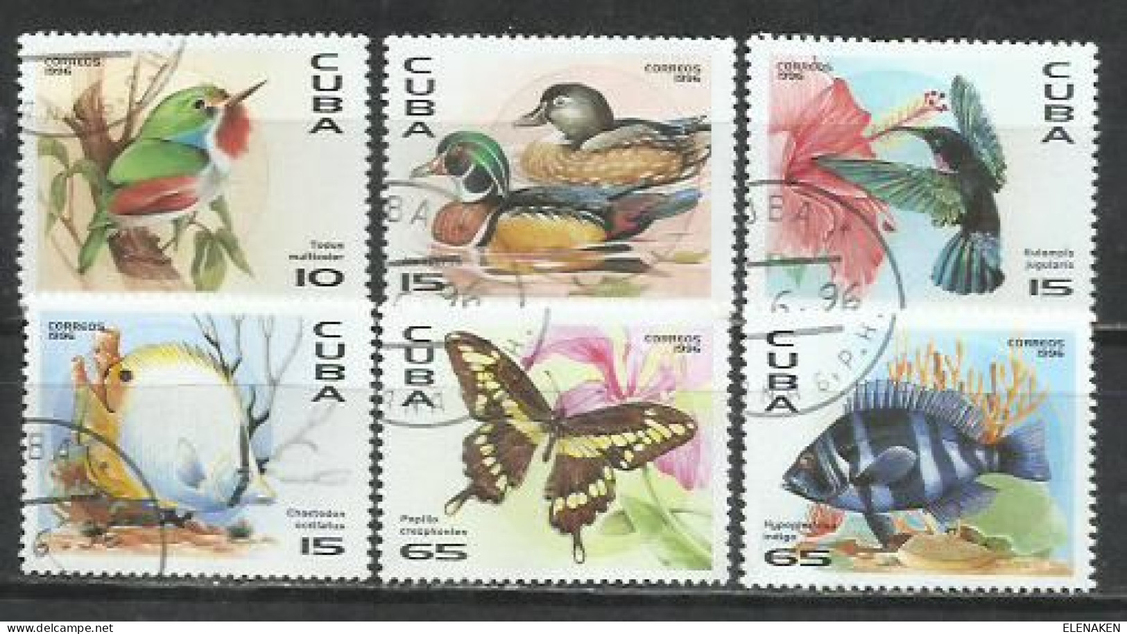 356- SERIE COMPLETA CUBA FAUNA NATURALEZA 1996 Nº 3545/3550 AVES MARIPOSAS PECES - Usati