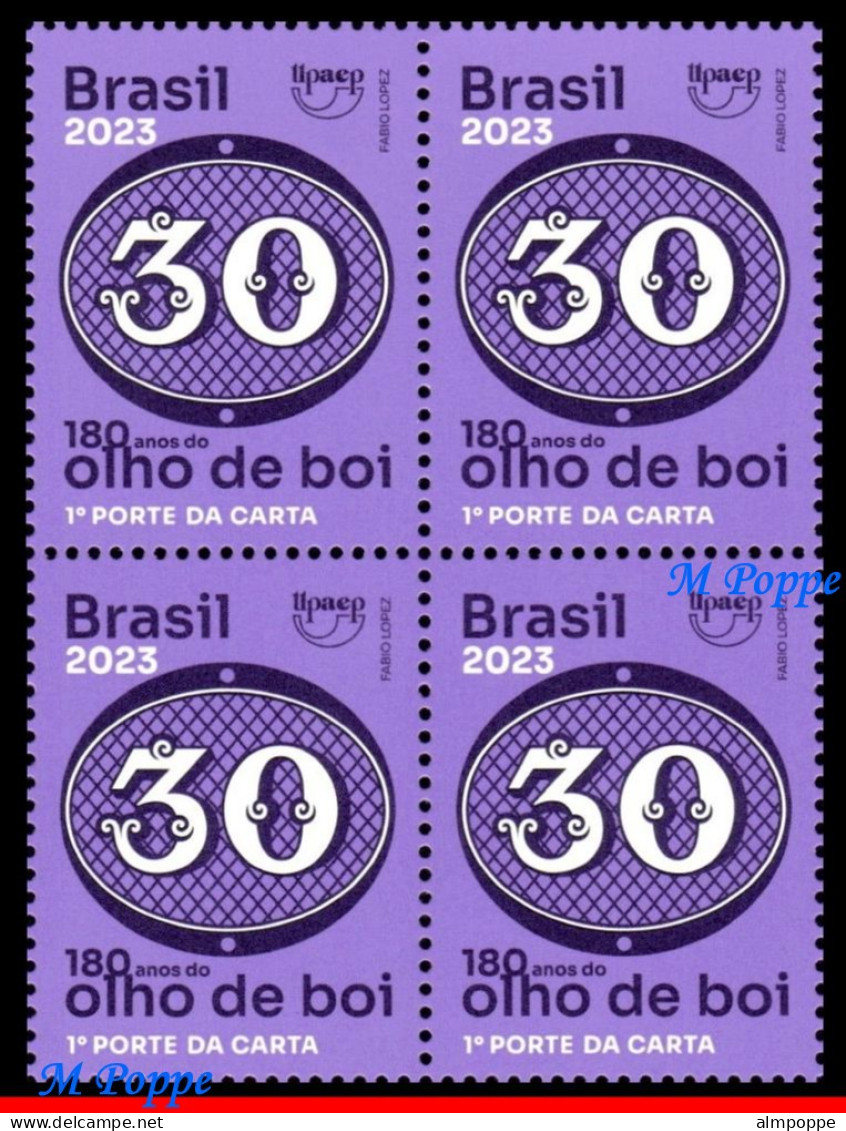 Ref. BR-V2023-06-Q BRAZIL 2023 - 180 YEARS OF BULL�S EYE,UPAEP, STAMPS ON STAMPS, BLOCKS MNH, PHILATELY 12V - Unused Stamps