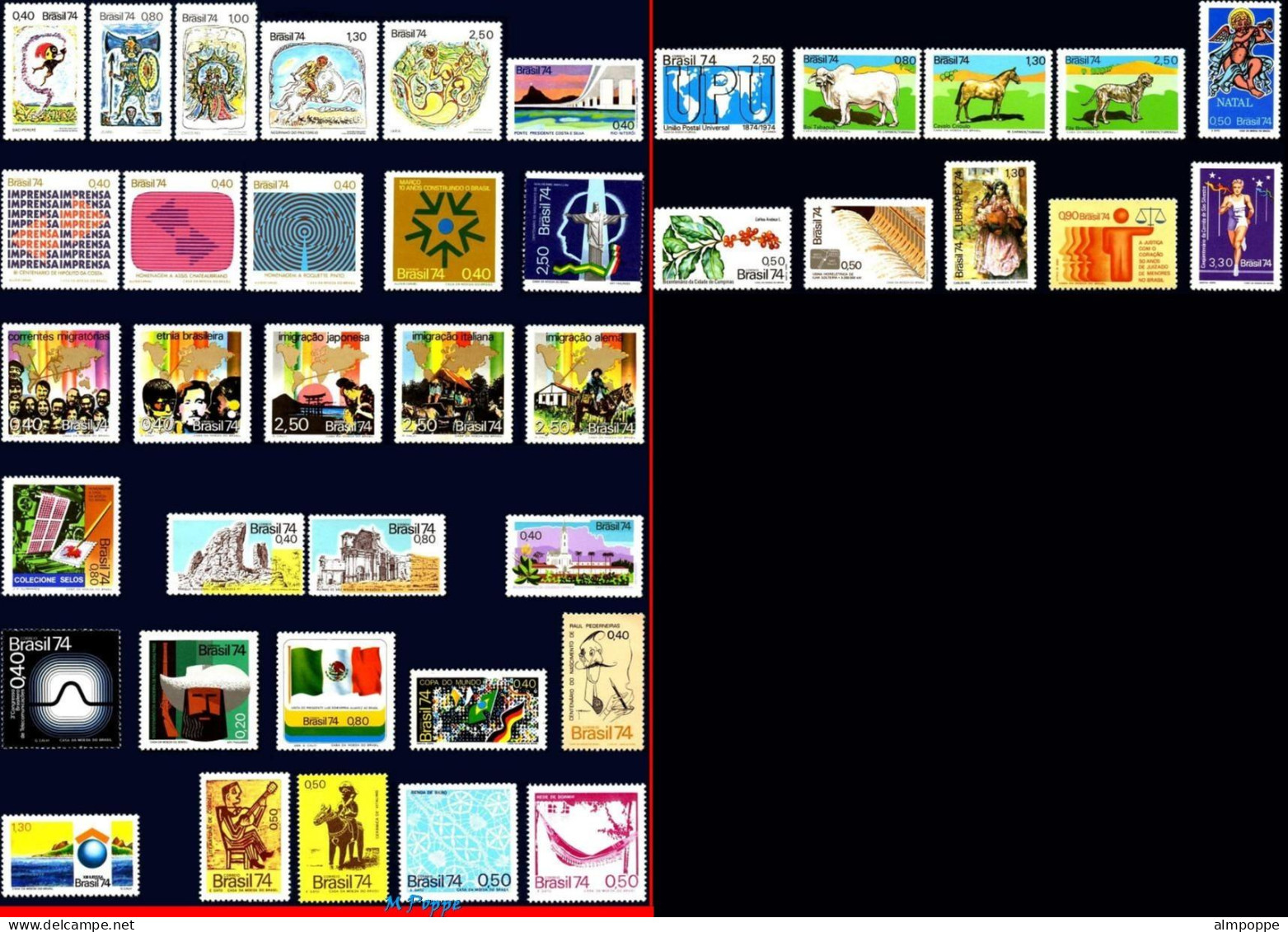 Ref. BR-Y1974-S BRAZIL 1974 - ALL COMMEMORATIVE STAMPSOF THE YEAR, ALL MNH, . 40V Sc# 1332~1374 - Full Years