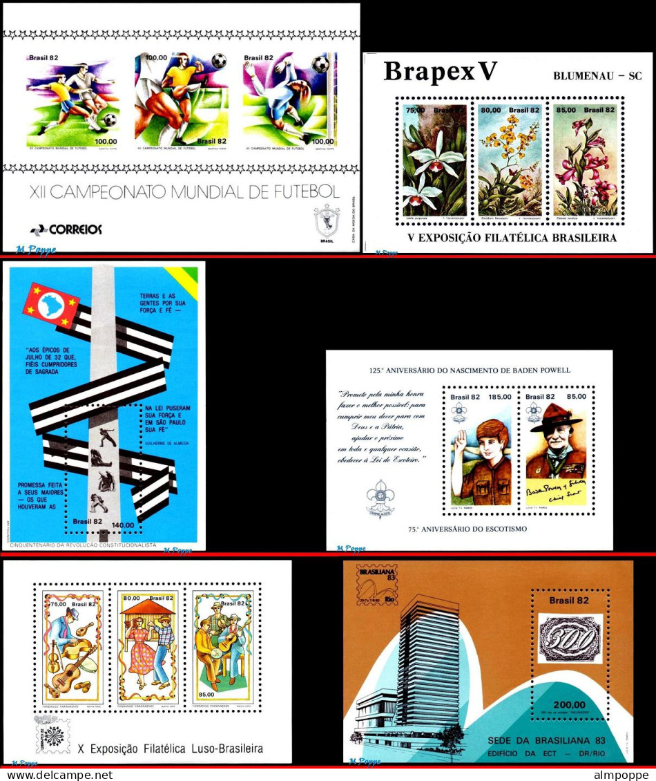 Ref. BR-Y1982-SS BRAZIL 1982 - ALL SOUVENIR SHEETS THEYEAR,SCOTT: 1789+92+1805+12+22A+40, MNH, FOOTBALL SOCCER 13V - Full Years